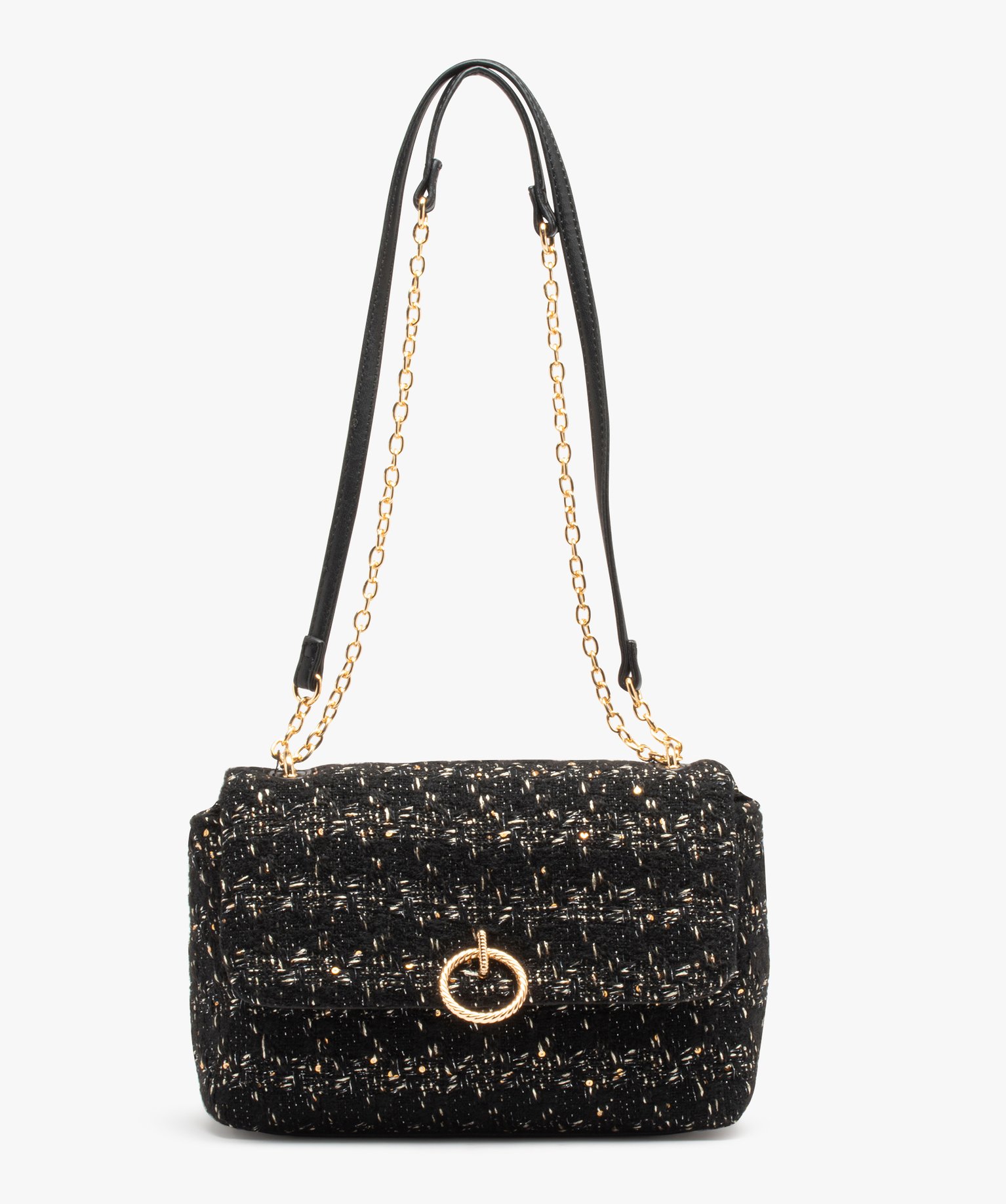 Sac besace bimatière devant en textile esprit couture femme noir | GEMO
