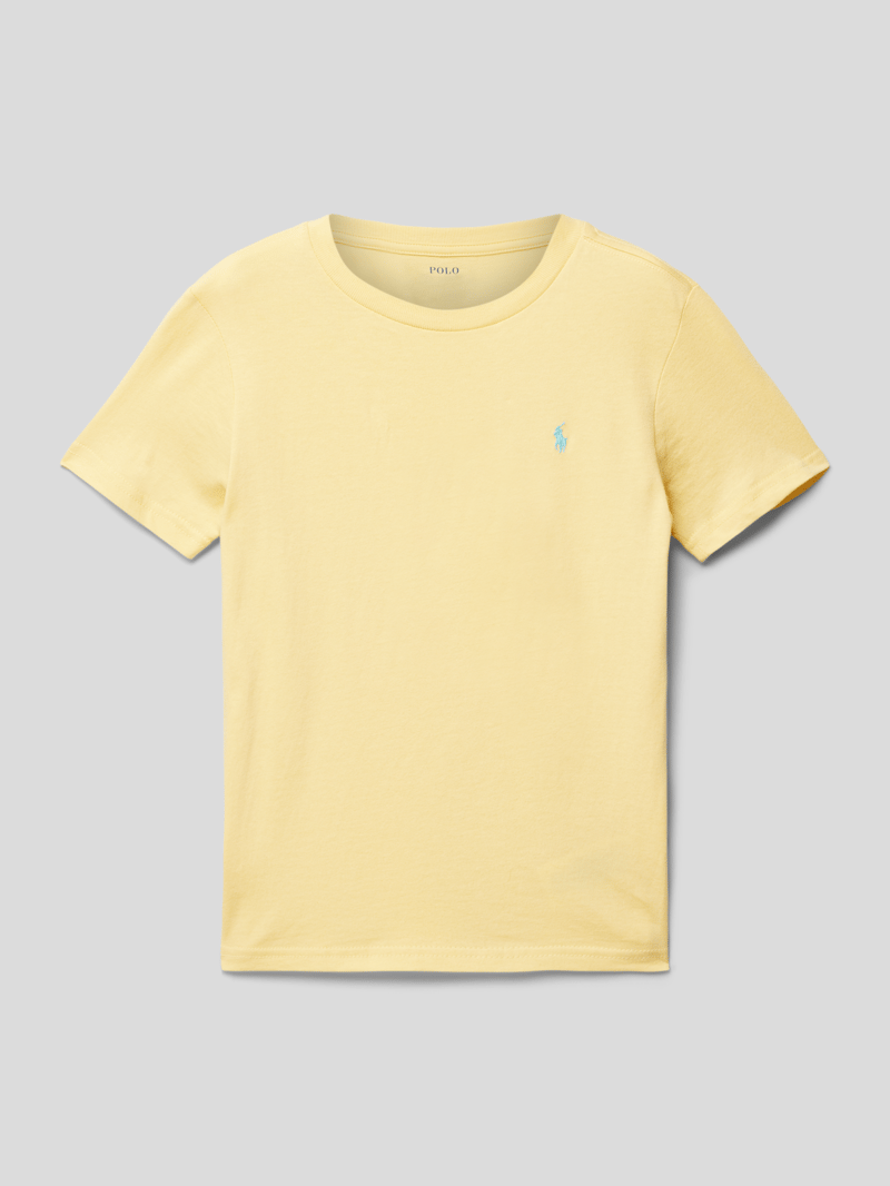 T-Shirt mit Label-Stitching in hellgelb