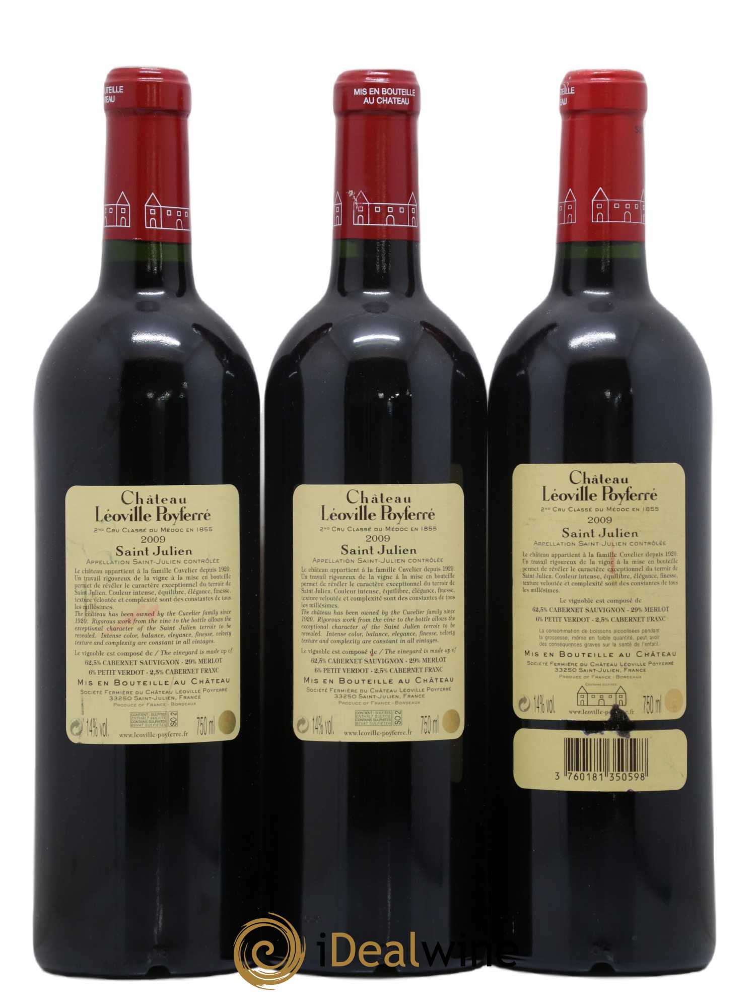 Château Léoville Poyferré 2ème Grand Cru Classé  2009 - Lot de 3 Bouteilles