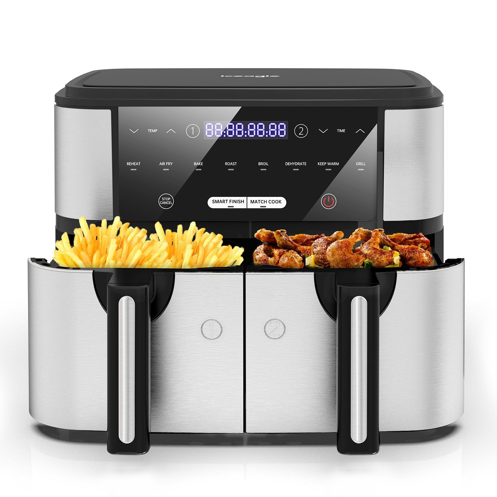 Sintech Heißluftfritteuse Dual Zone Heißluftfritteuse 9L, 8 Programmen Airfryer mit 2 Körben, Friteuse Heissluft ohne Öl, Dual Cook