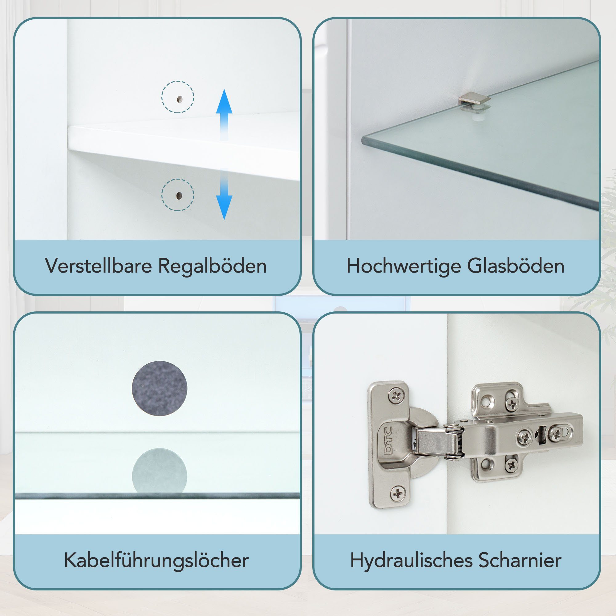REDOM TV-Schrank (Hochglanz, mit verstellbaren Einlegeböden Hochglanz mit LED-Beleuchtung) Breite: 160cm