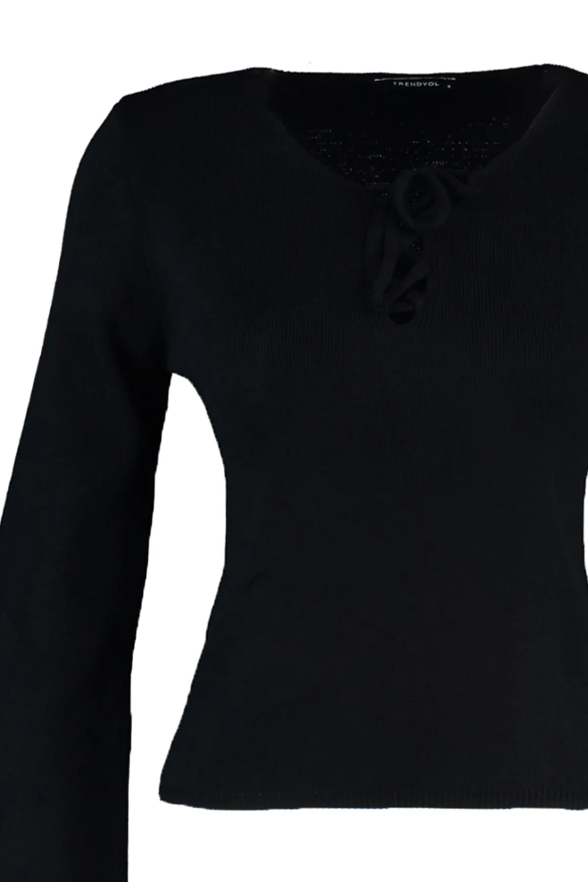 Trendyol Collection  Schwarzer Strickpullover mit Spitzendetail TWOAW23KZ01335