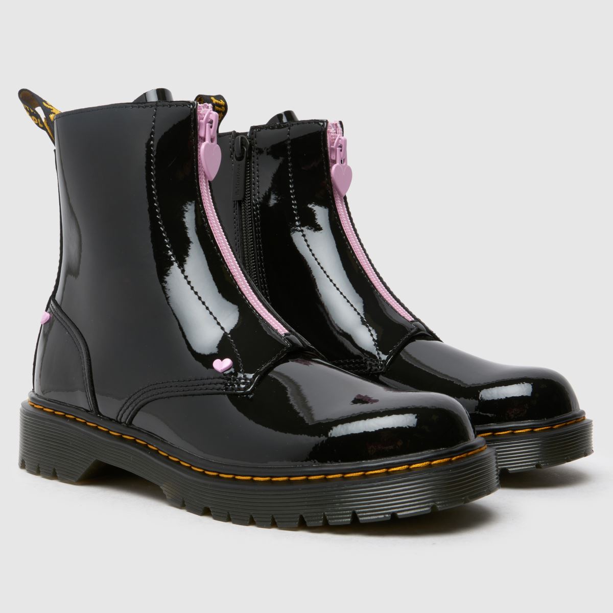 Dr Martens svarta & rosa Bex hjärtformade dragkedja flickstövlar
