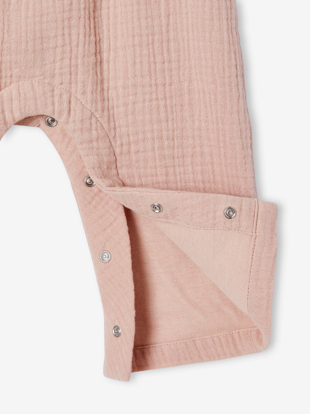 Combinaison en gaze de coton doublé bébé bois de rose