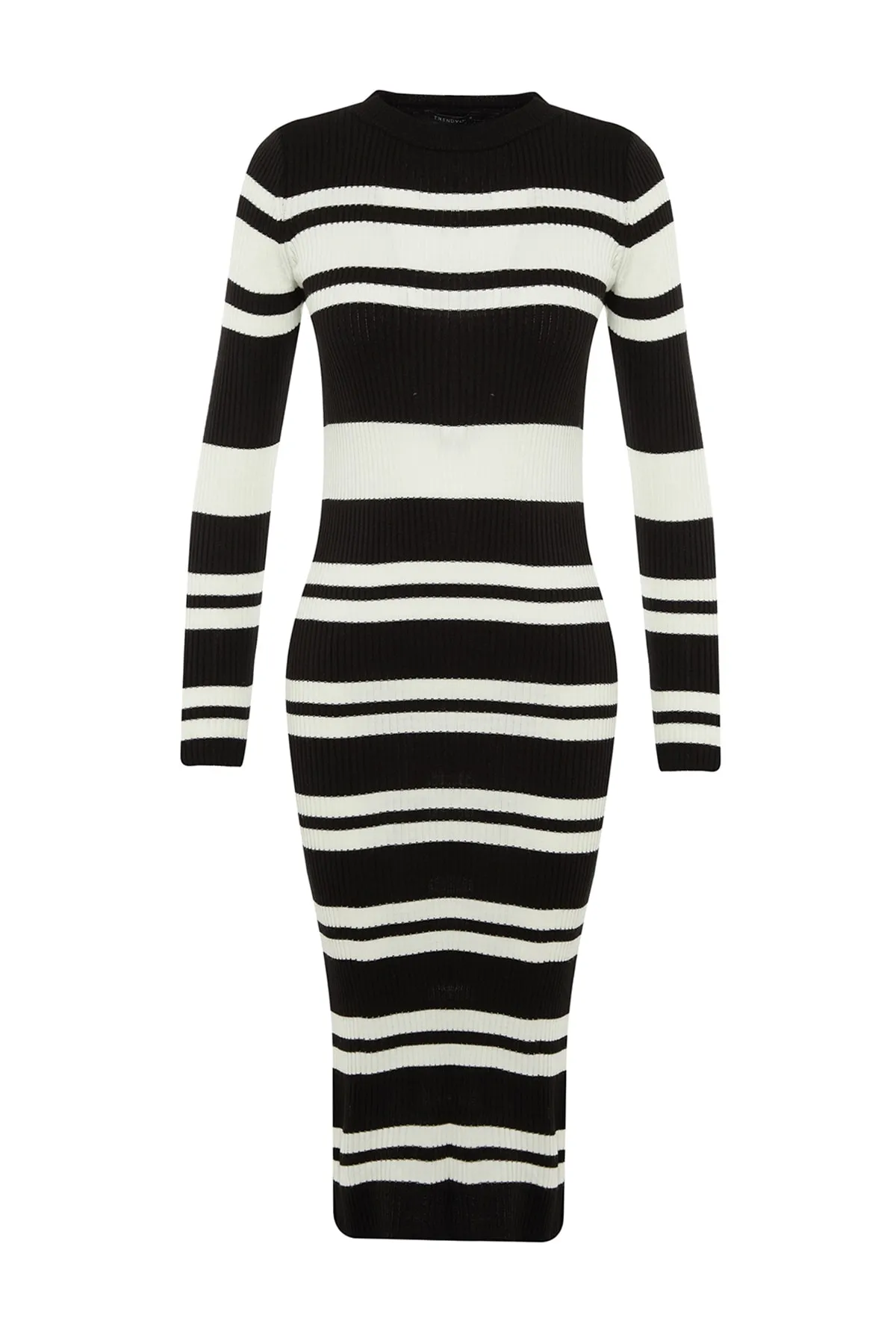 Trendyol Collection  Schwarz Schwarzes Midi-Strickkleid mit Rundhalsausschnitt TWOAW23EL00539 Kleid TWOAW23EL00539