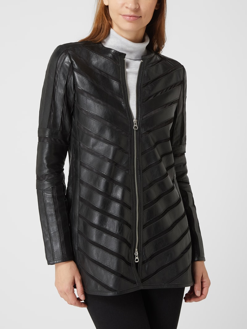 Regular Fit Lederjacke mit Kontrasteinsätzen Modell 'Nanni' in schwarz