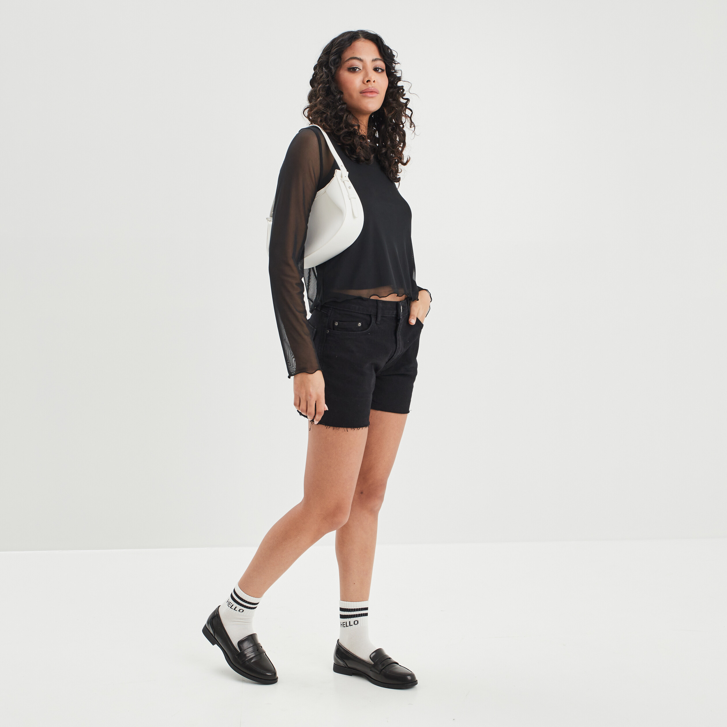 T-shirt manches longues mesh noir femme | La Halle
