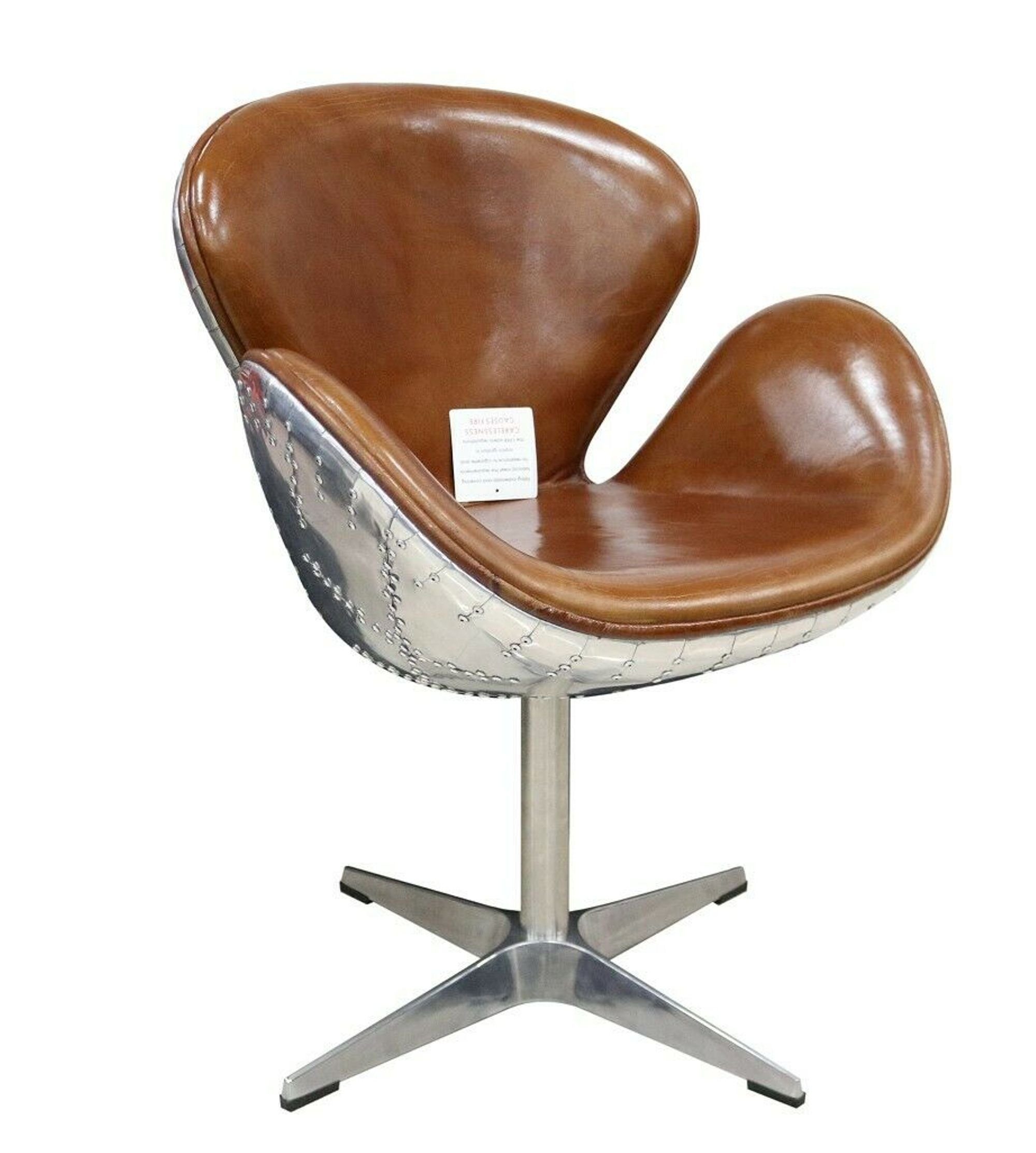 JVmoebel Bürostuhl Leder Braun Metall Ohrensessel Egg Chair Flieger Club Sessel, Made in Europe