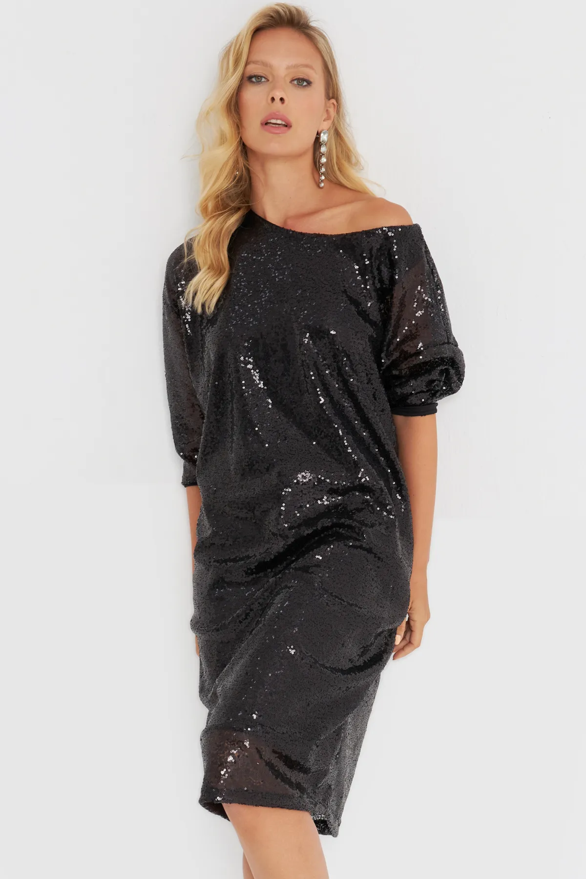 Cool & Sexy  Schwarzes Midikleid mit Pailletten für Damen EY2667