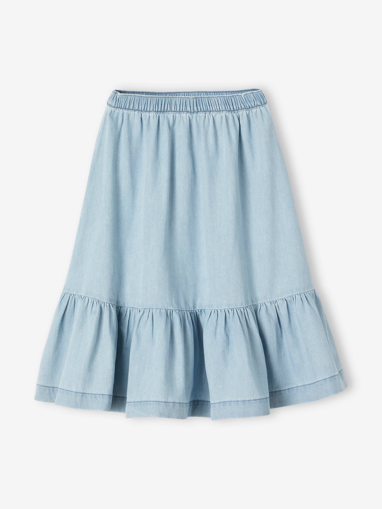 Vertbaudet Mädchen Volantrock aus Light-Denim - double stone