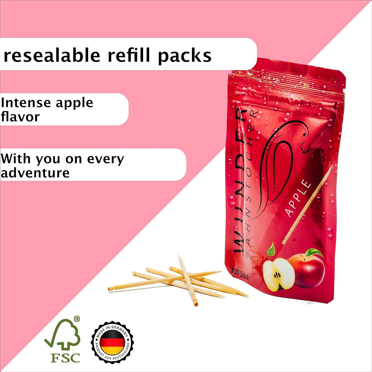 Wunder Zahnstocher Mundpflegecenter Wunder Zahnstocher mit Geschmack - Refill Pack - Apfel