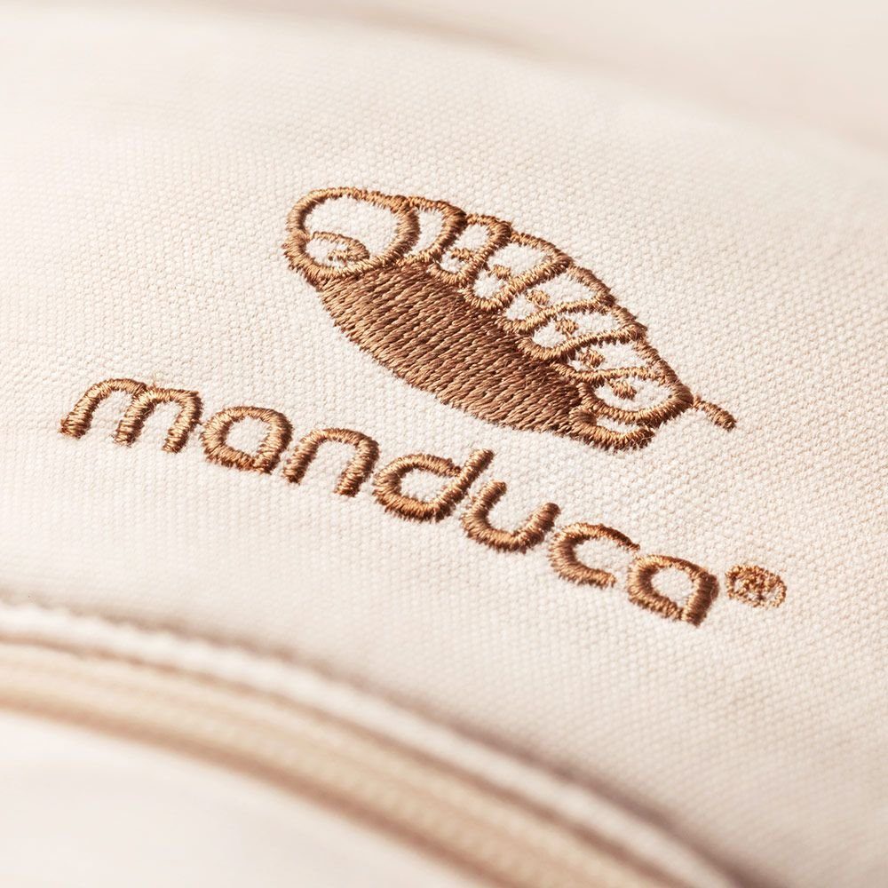 manduca Babytrage XT Cotton - Denimpowder Toffee, Kindertrage Bauchtrage Rückentrage für Babys & Kleinkinder bis 20 kg