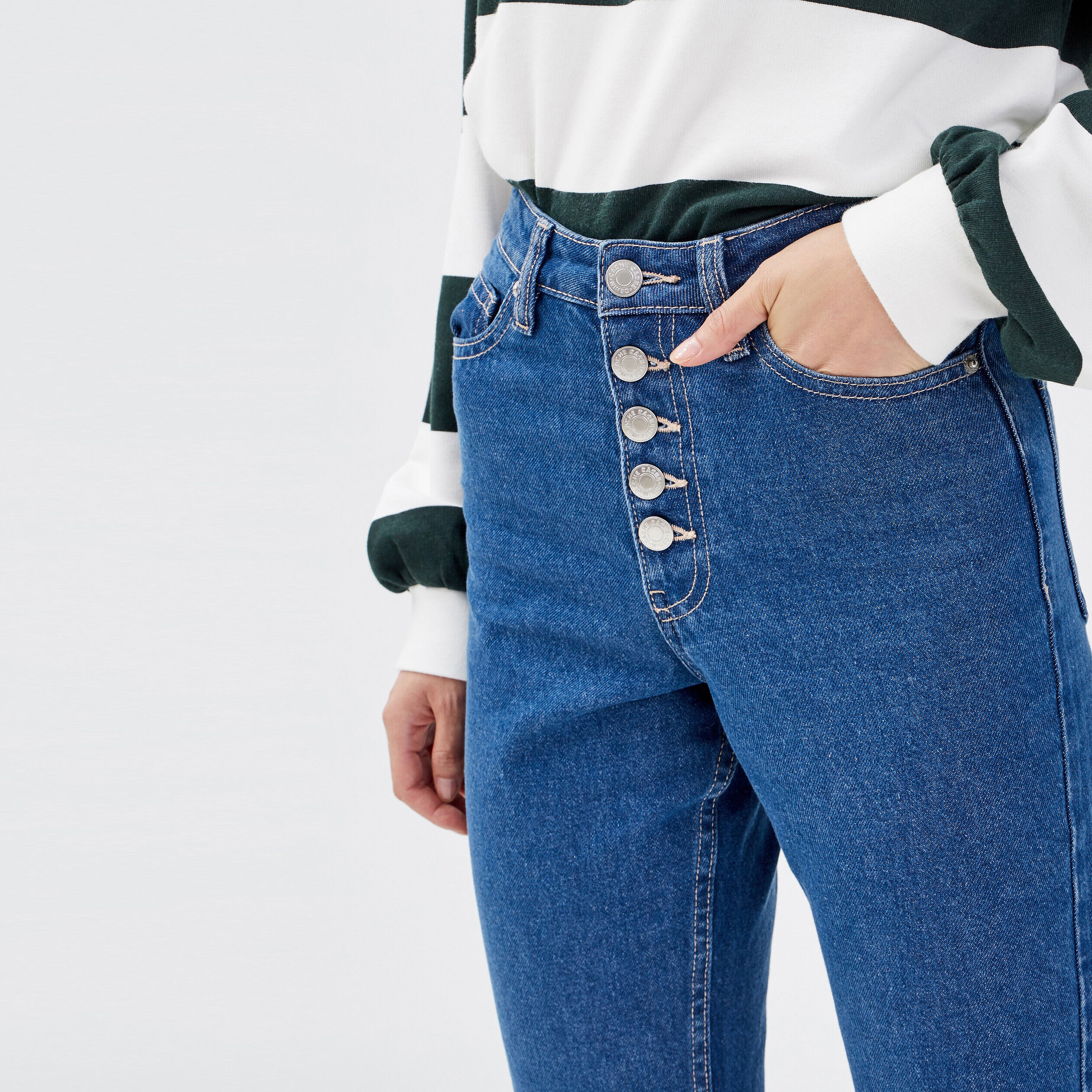 Jeans regular boutonné 7/8ème denim double stone femme | Cache Cache