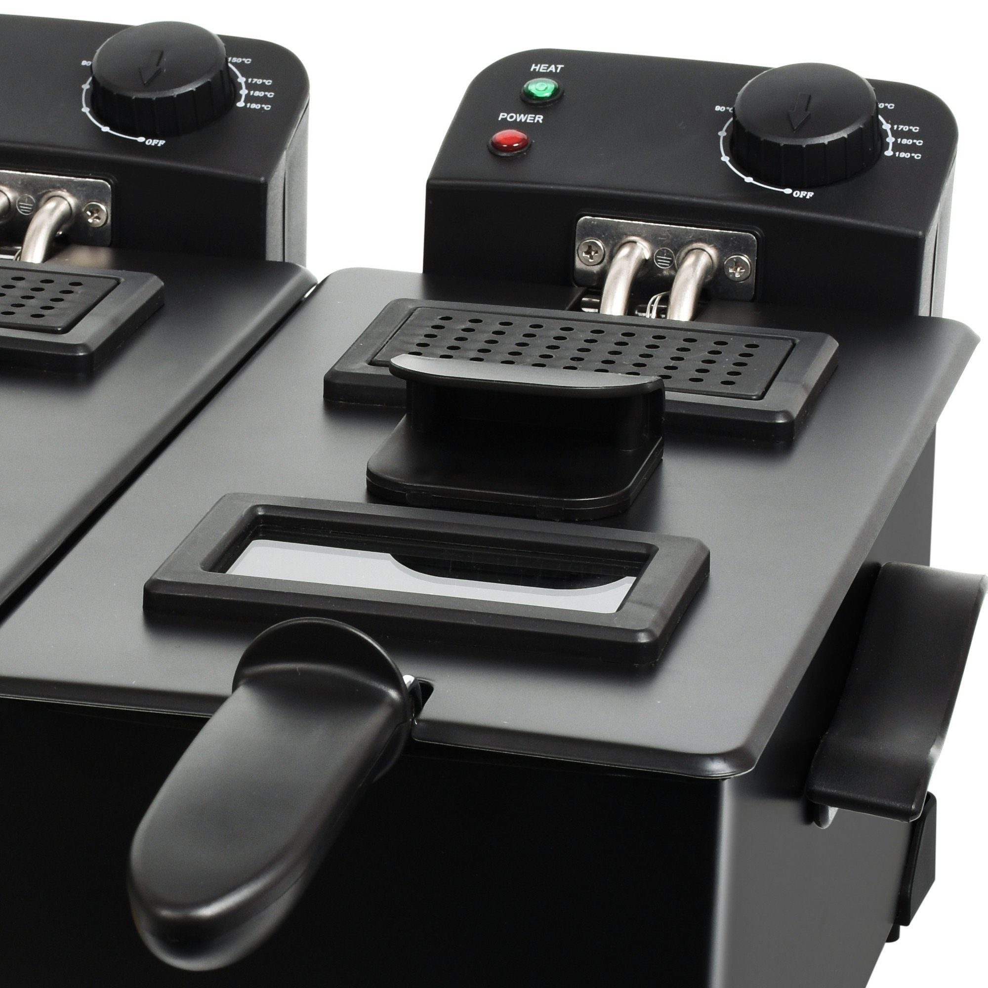 TurboTronic by Z-Line Kaltzonenfritteuse mit herausnehmbaren Öl-Behälter (spülmaschinenfest), 0-190°C, 2x 3L, 3600 W, schwarz/Edelstahl, Doppel Fritteuse