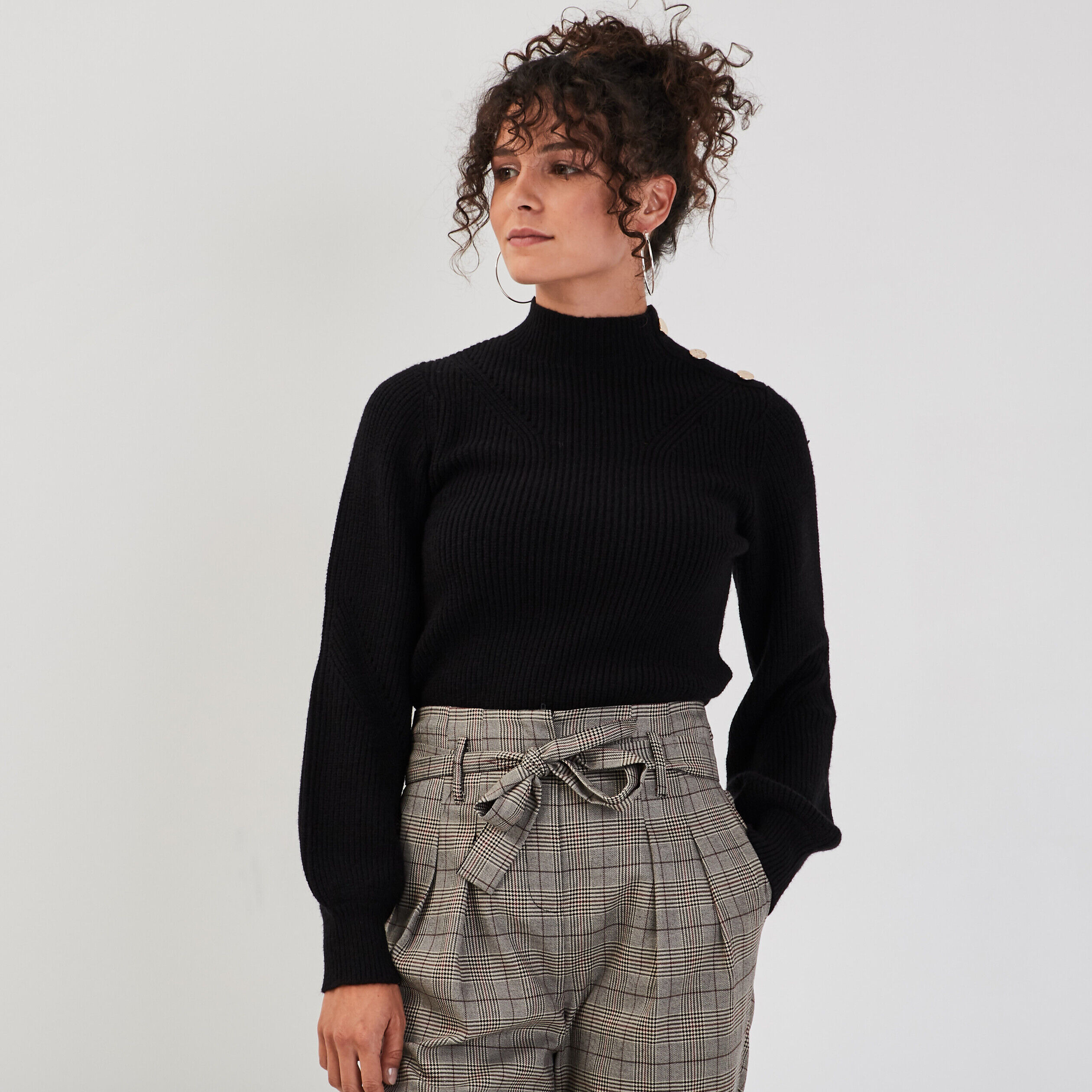 Pull manches bouffantes noir femme | Cache Cache