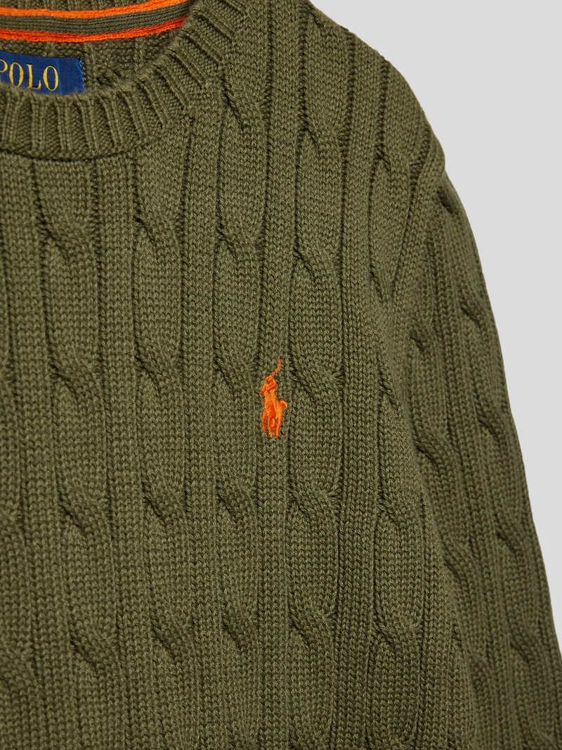 Strickpullover mit Zopfmuster Modell 'CABLE' in dunkelgrün