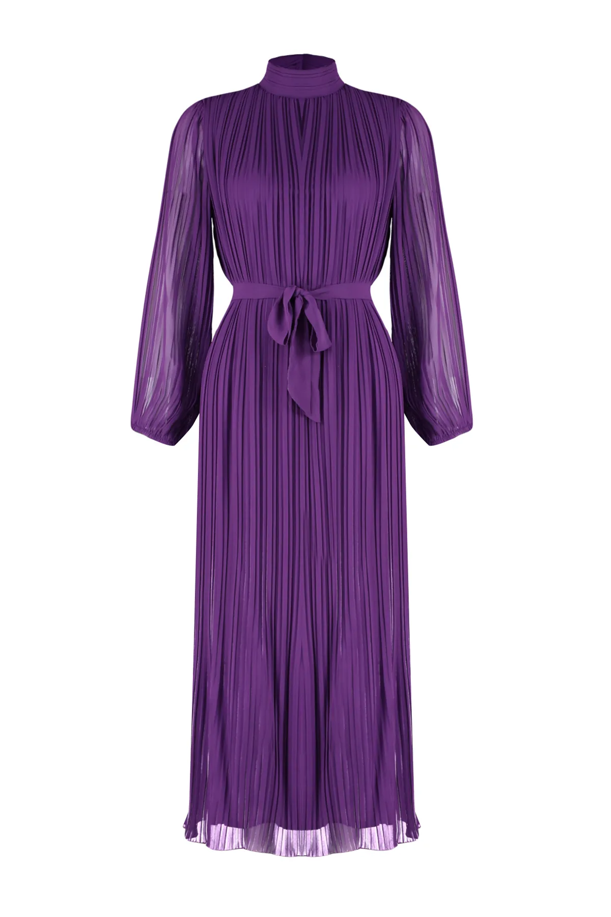 Trendyol Modest  Lila plissiertes, gewebtes, gefüttertes Chiffonkleid TCTSS24DB00040