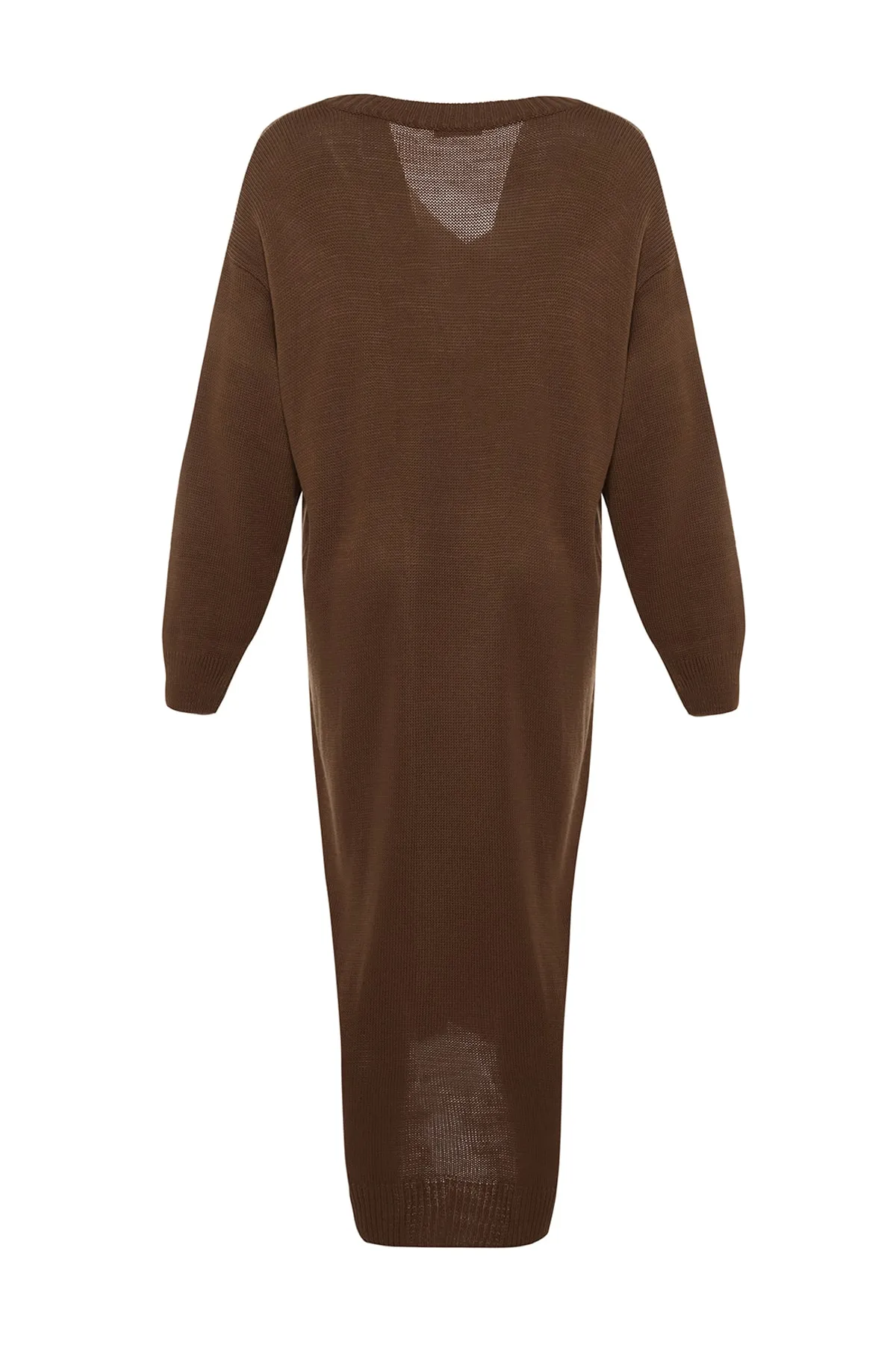 Trendyol Collection  Braunes Maxi-Strickkleid mit V-Ausschnitt TWOAW23EL00642