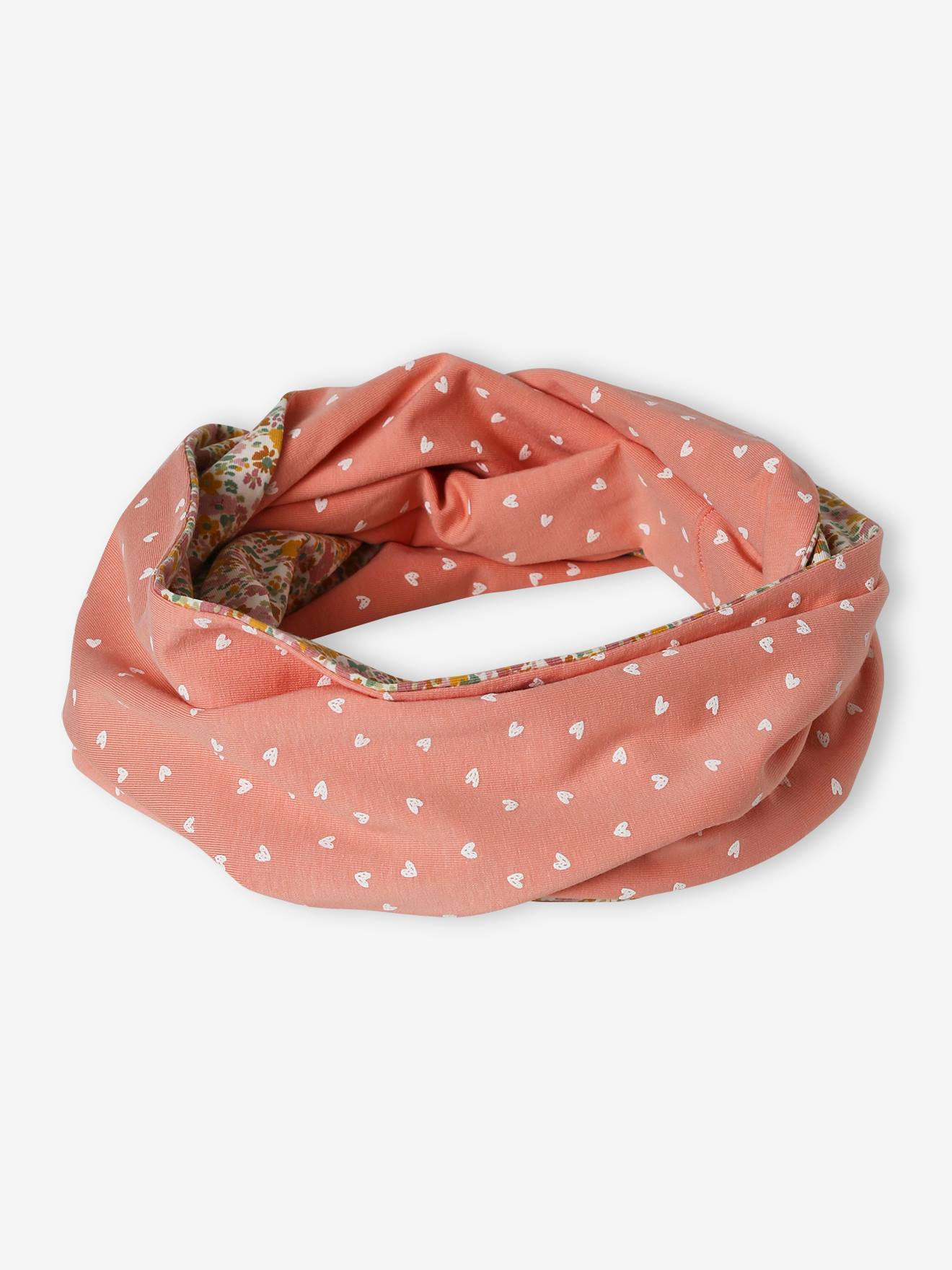 Snood fille réversible fleurs/coeurs rose imprimé
