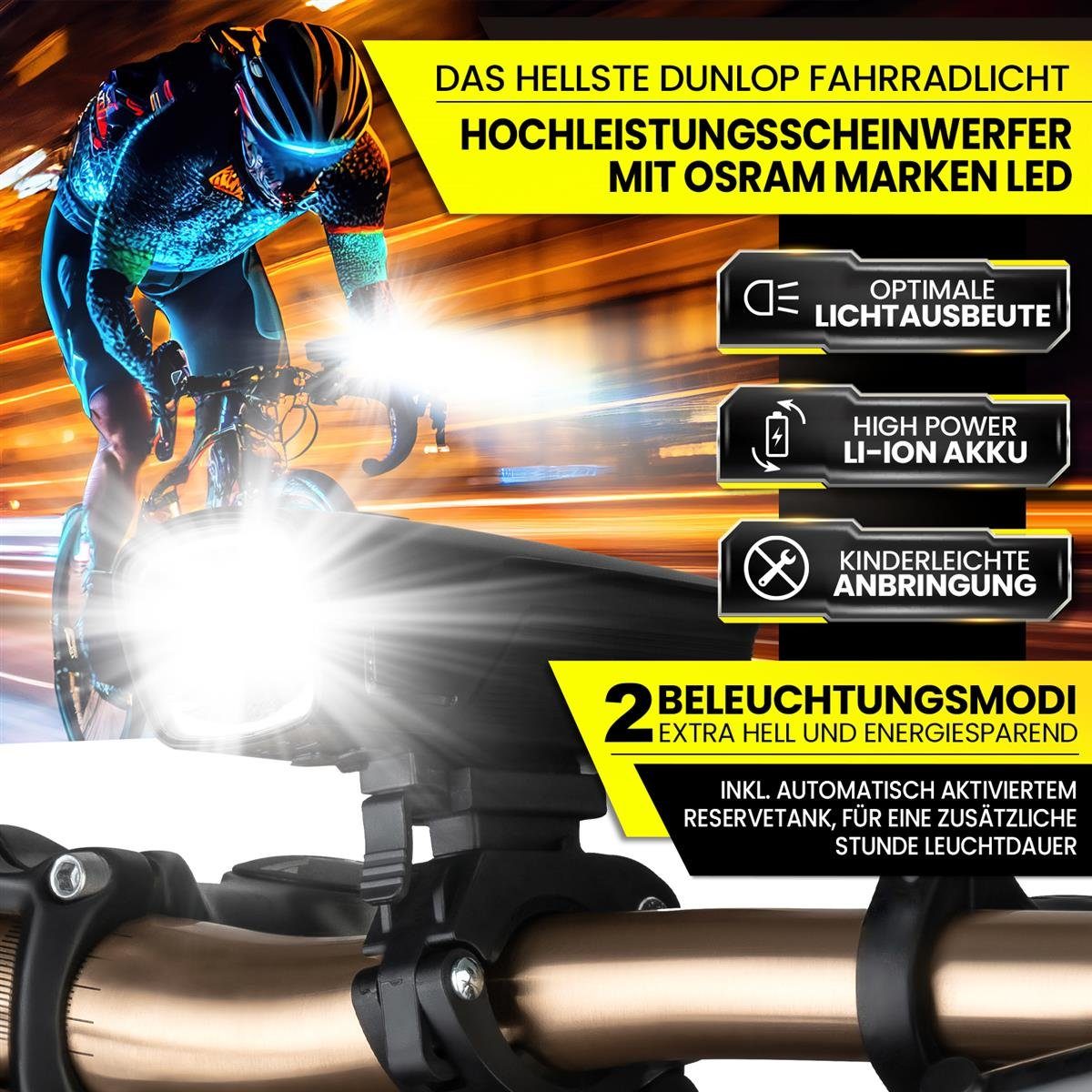 Dunlop Fahrradbeleuchtung Dunlop Fahrradlicht Fahrrad Licht - Extra helles LED Licht Hochleistun