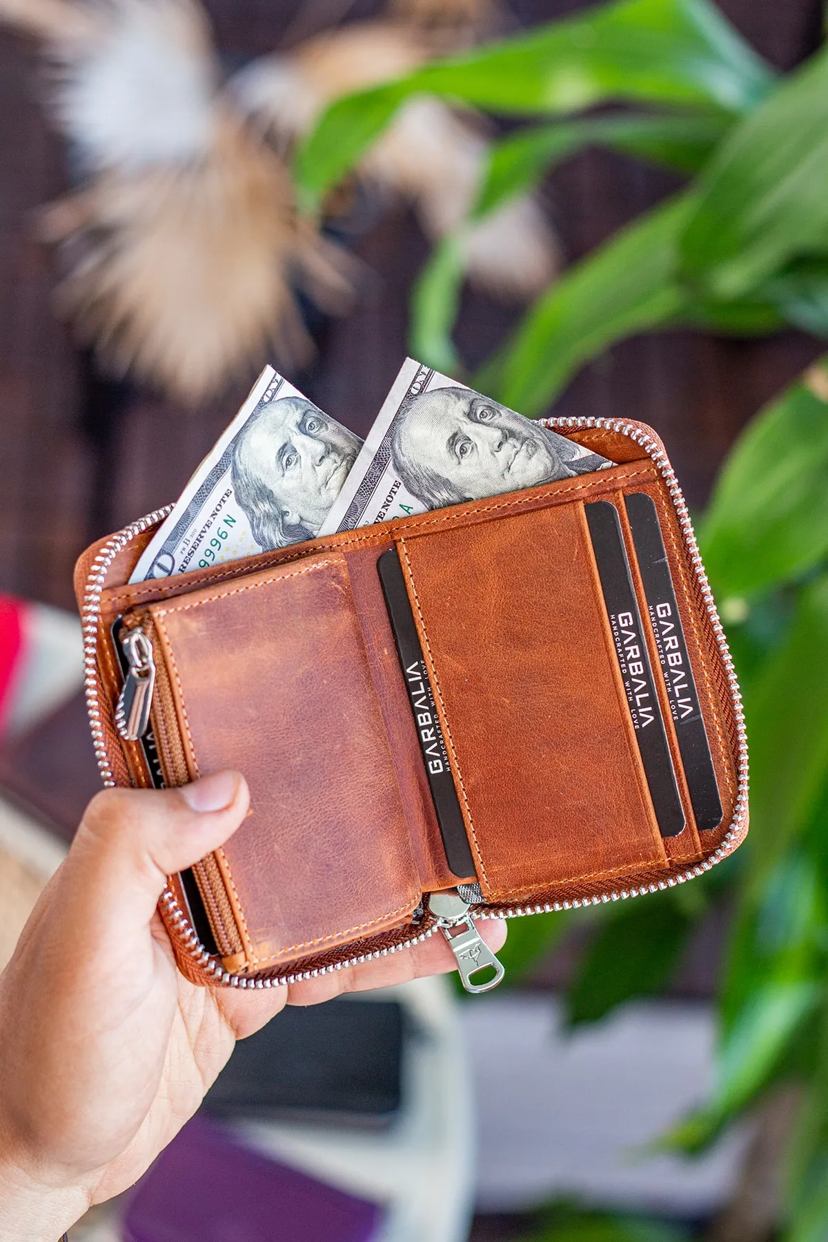 Garbalia  Sydney Crazy Tan Unisex-Geldbörse aus echtem Leder mit Reißverschluss und Münzfach