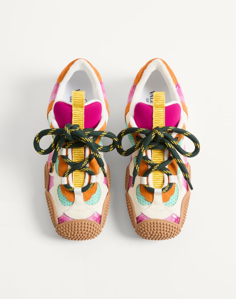 Baskets Amphibia en cuir de veau caoutchouté et cuir fendu