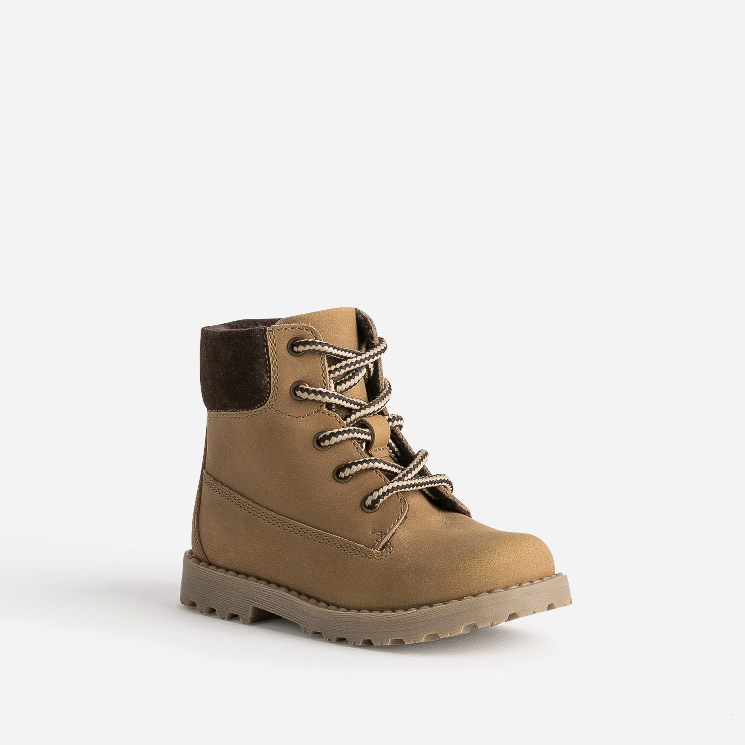 Boots à lacet éco-conçu camel cuir nubuck bord textile marron