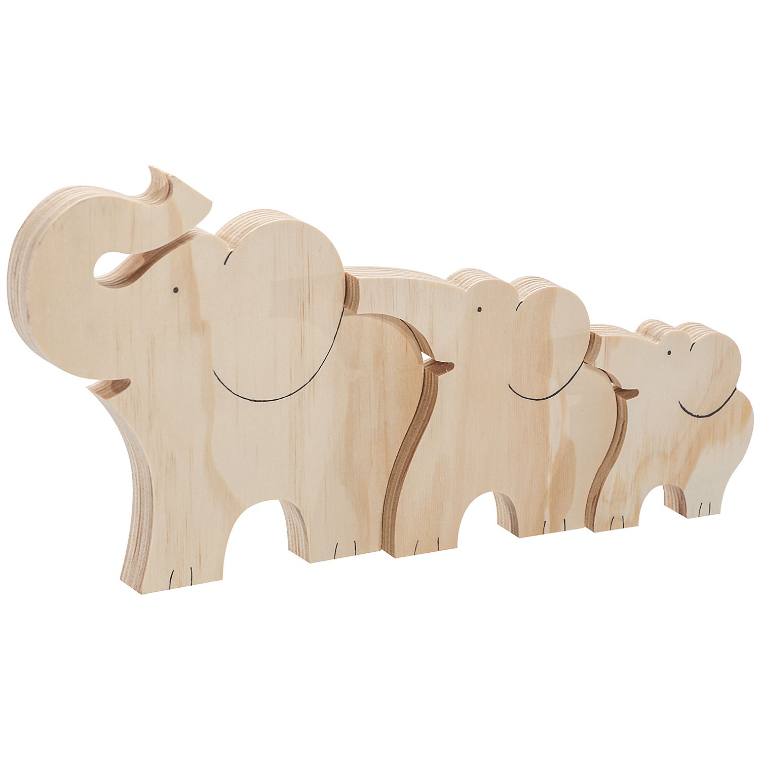 Elefantenfamilie aus Holz, 30 x 16 cm, 3 Stück