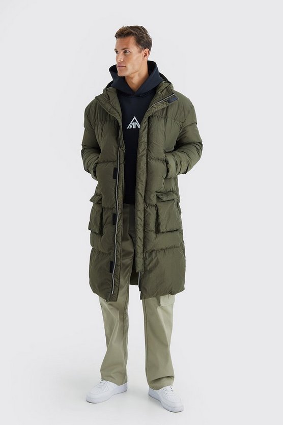 Tall lange Steppjacke mit 4-Taschen und Kapuze