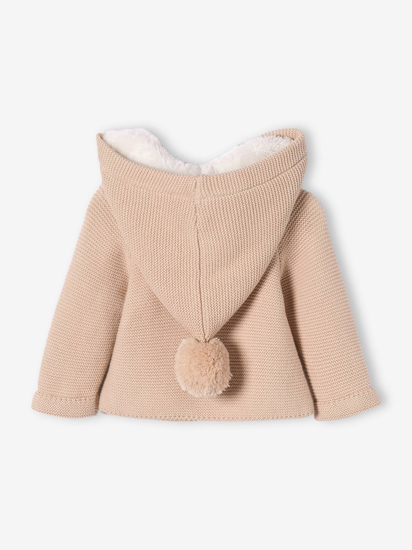 Vertbaudet Baby Strickjacke, gefütterte Kapuze - grau meliert