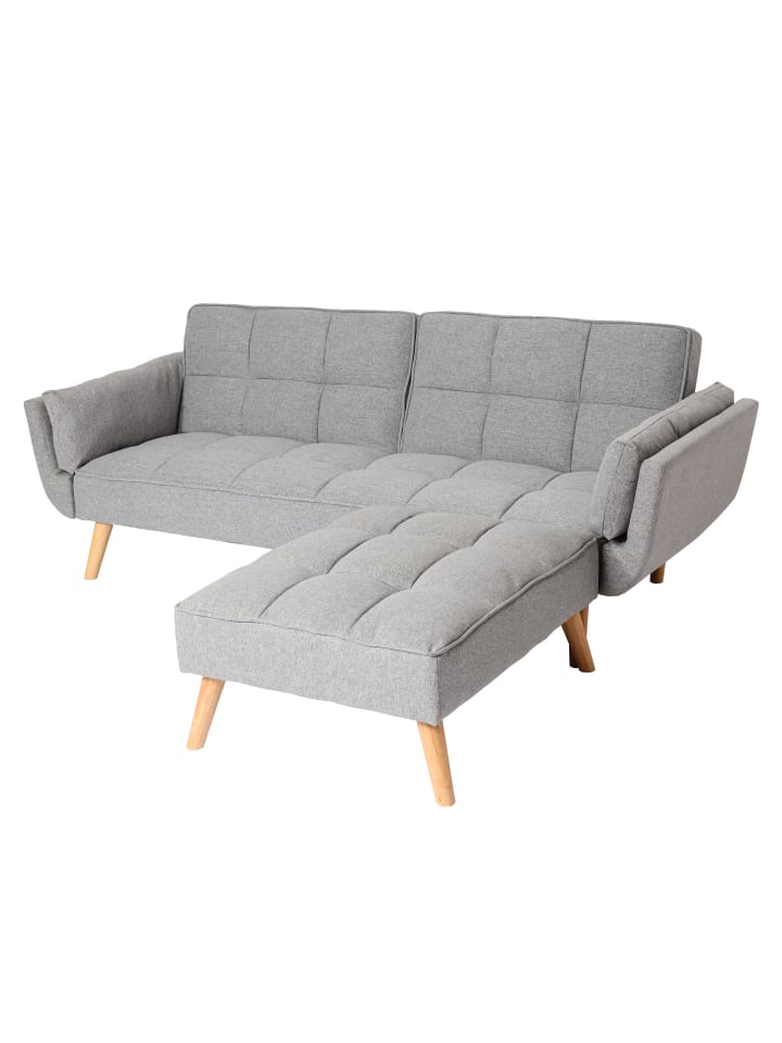 MCW Schlafsofa K18 mit Ottomane, Stoff/Textil hellgrau günstig kaufen onesize