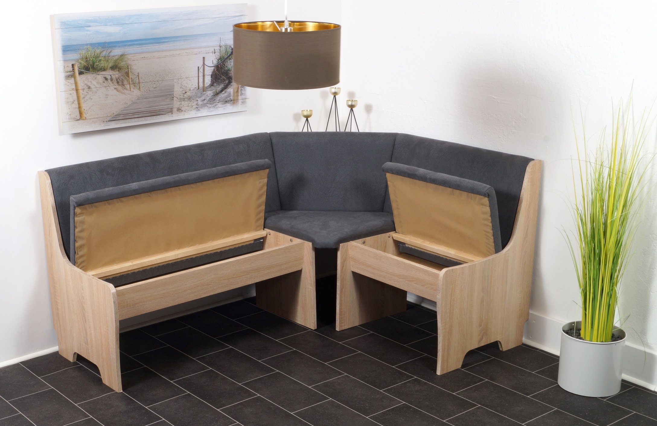 Stolebaenk Eckbankgruppe Bremen OLNITI, (Eckbank Set, 1xEckbank, 1xTisch, 2x Stuhl), beidseitig aufbaubar