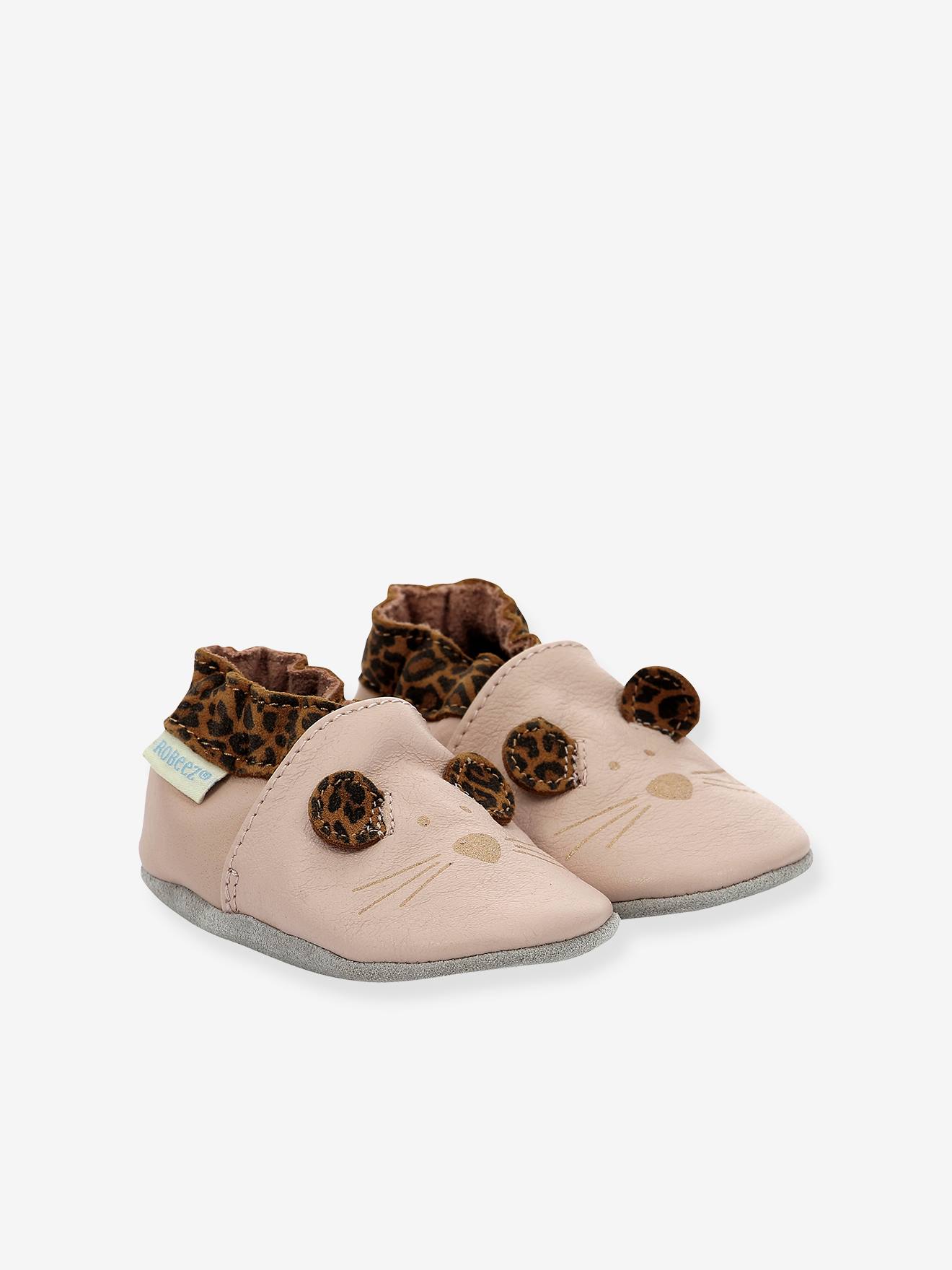Chaussons cuir souple bébé fille Leo Mouse ROBEEZ© rose