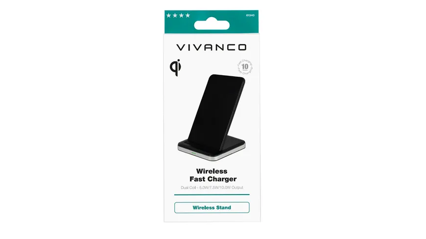 Vivanco Wireless Fast Charger, Stand Alu, QI Induktions-Ladegerät, 10W