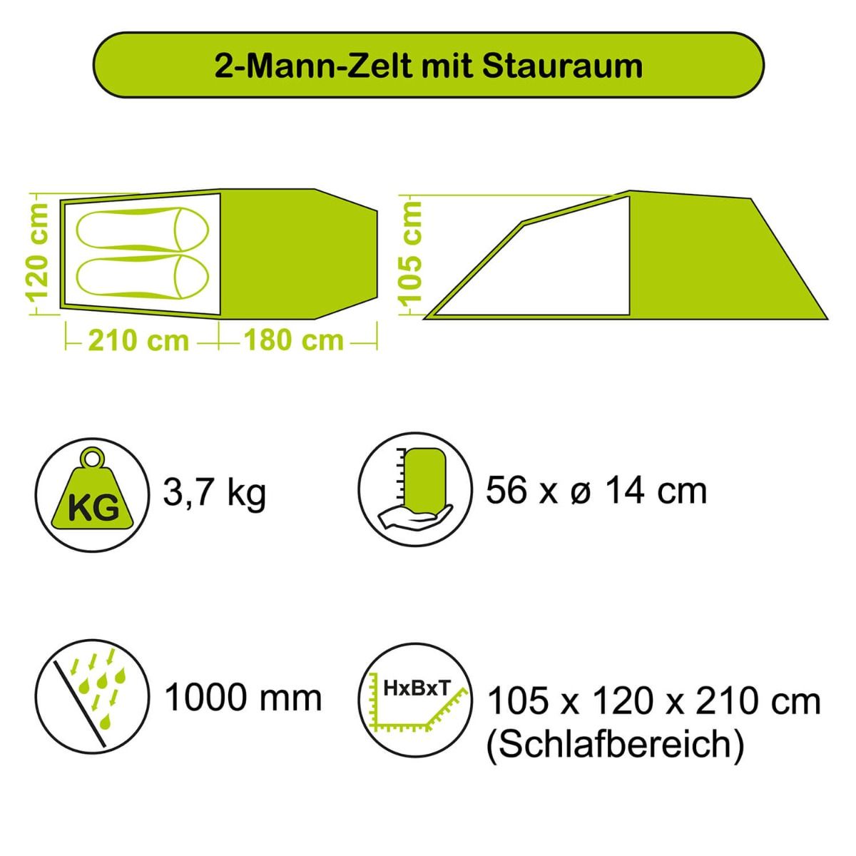 2-Mann-Zelt mit Stauraum