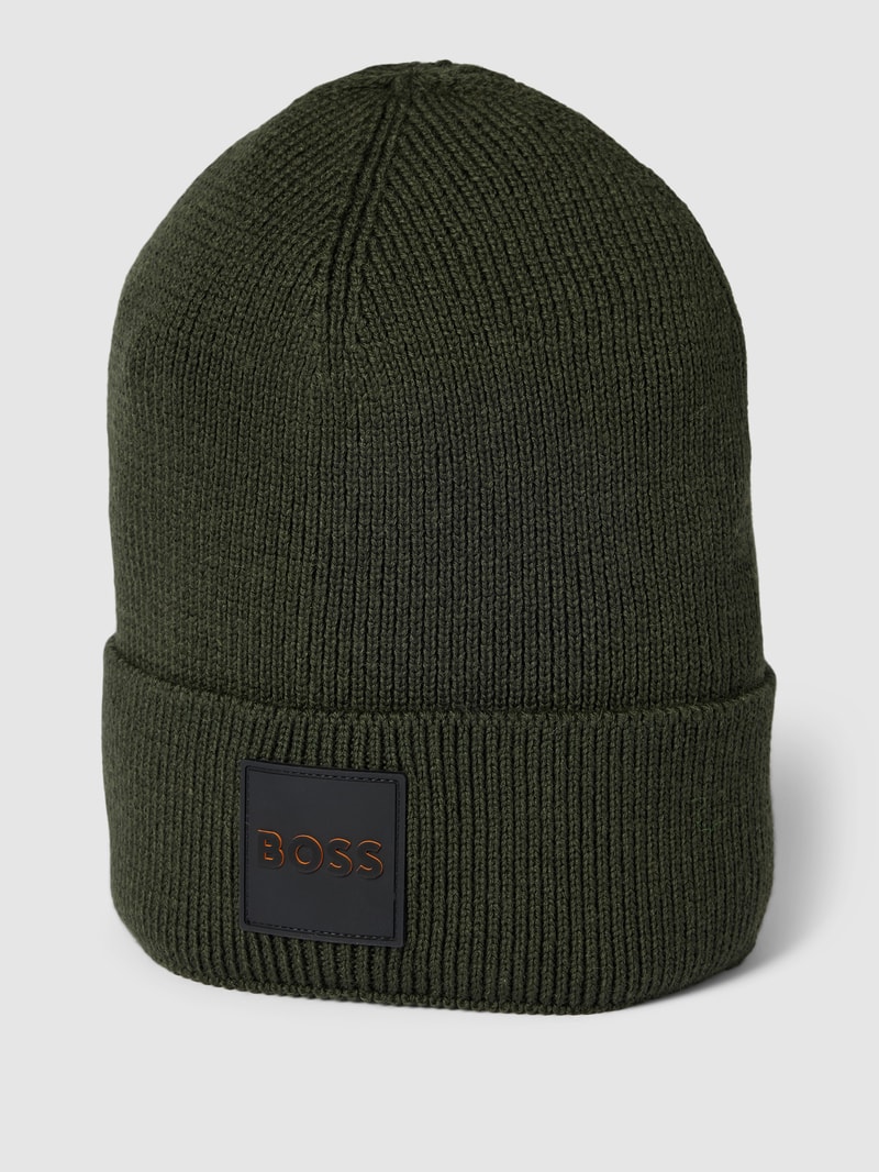Beanie mit Label-Detail Modell 'Foxxy' in olivgrün