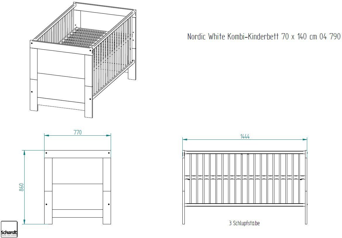 Schardt Babyzimmer-Komplettset Nordic White, (Set, 3-St., Kinderbett, Schrank, Wickelkommode), Made in Germany; mit Kinderbett, Schrank und Wickelkommode