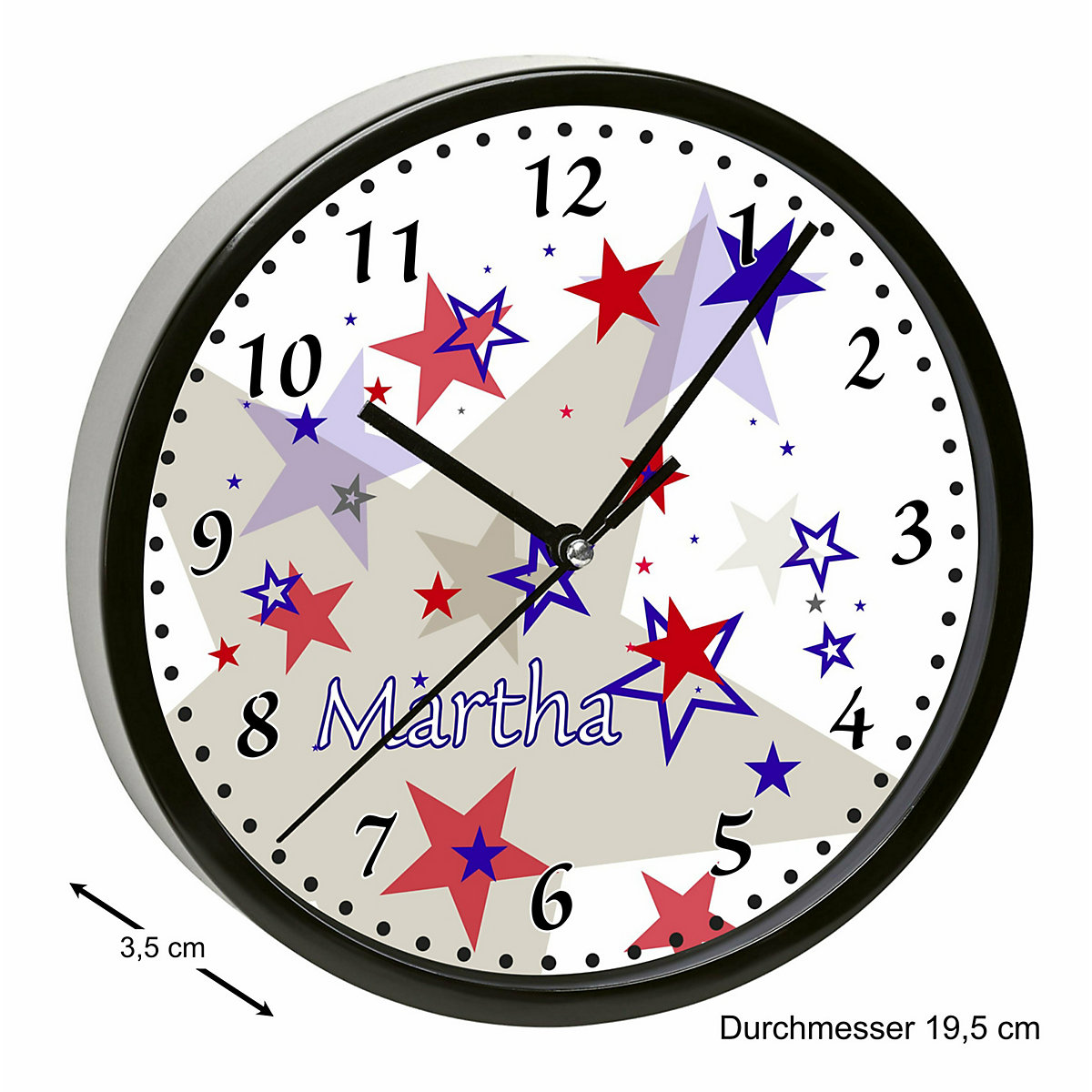Kinder Wanduhr personalisiert mit Name Sternenhimmel Rot Blau Grau