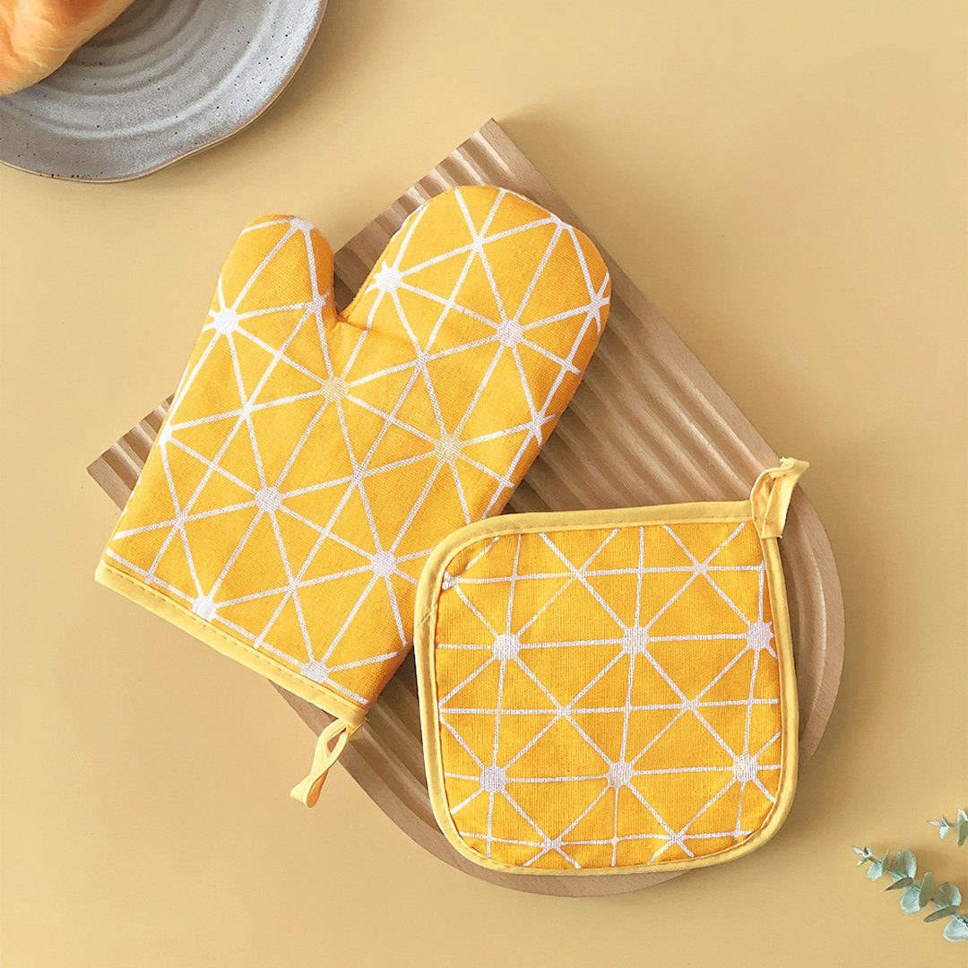 YANN Topfhandschuhe Ofenhandschuhe und isolierende Unterlagen für das Grillen, (Backen und Grillen (4-teiliges Set), rutschfeste Kochhandschuhe für das Kochen