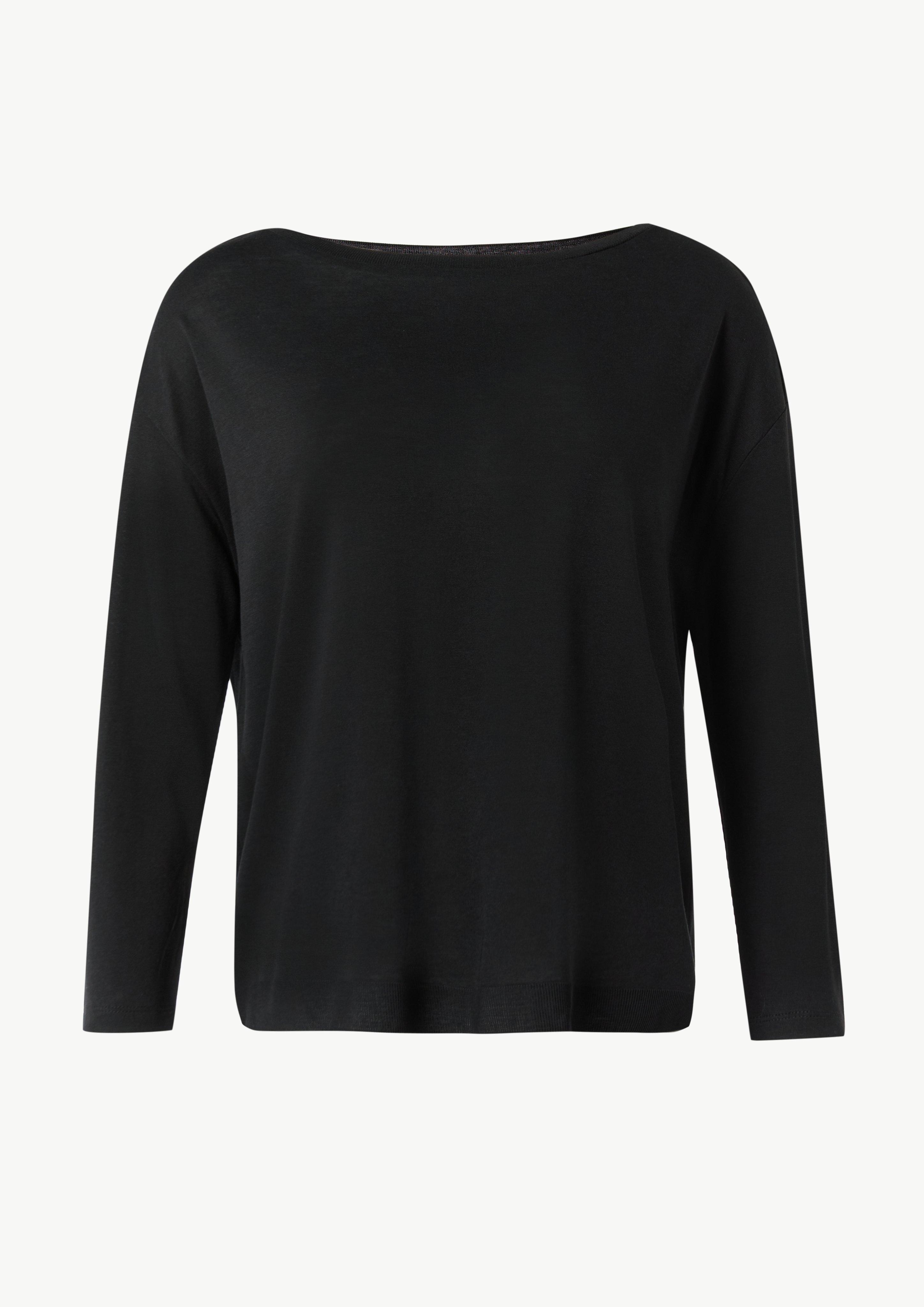 Gestrickter Longsleeve aus Lyocellmix mit U-Boot-Ausschnitt - schwarz