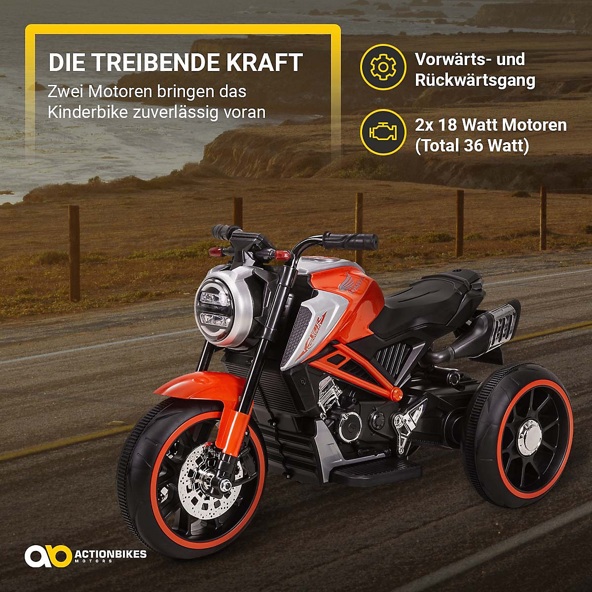 Kinder Elektromotorrad Cruiserbike - 2x18 Watt - Elektrofahrzeug - Motorrad