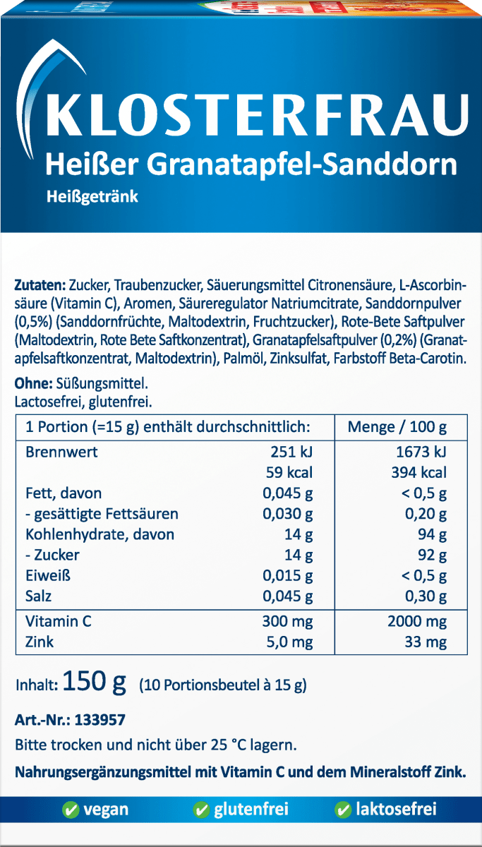 Heißer Granatapfel-Sanddorn Heißgetränk Beutel 10 St., 150 g