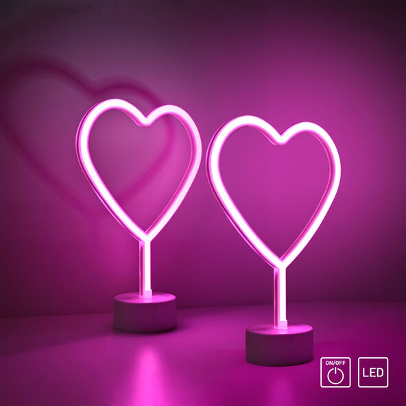 LED-Neon-Tischleuchte Herz, 2er Set