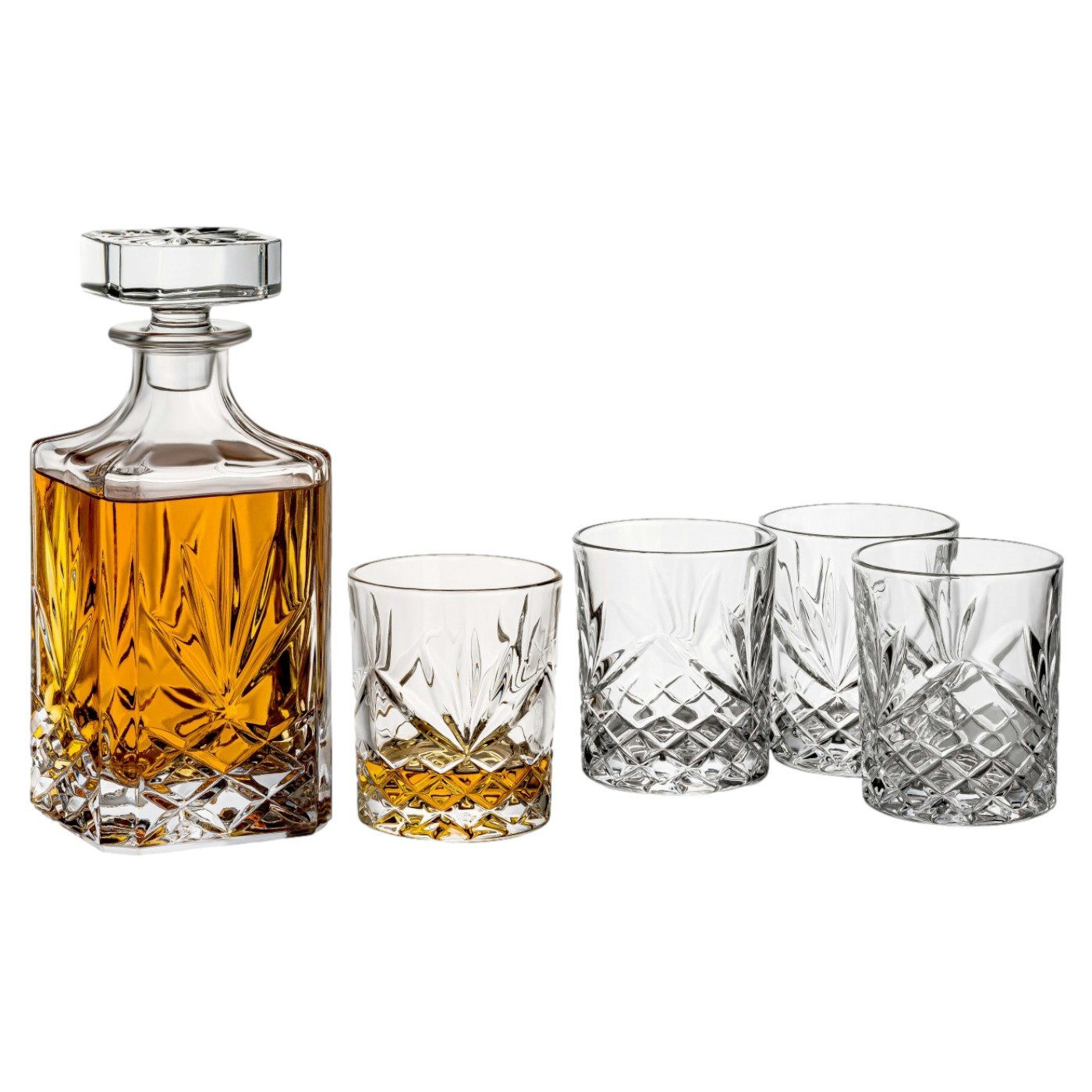 gouveo Karaffe Whiskykaraffe mit 4 Gläser - Whisky-Set aus hochwertigem Glas