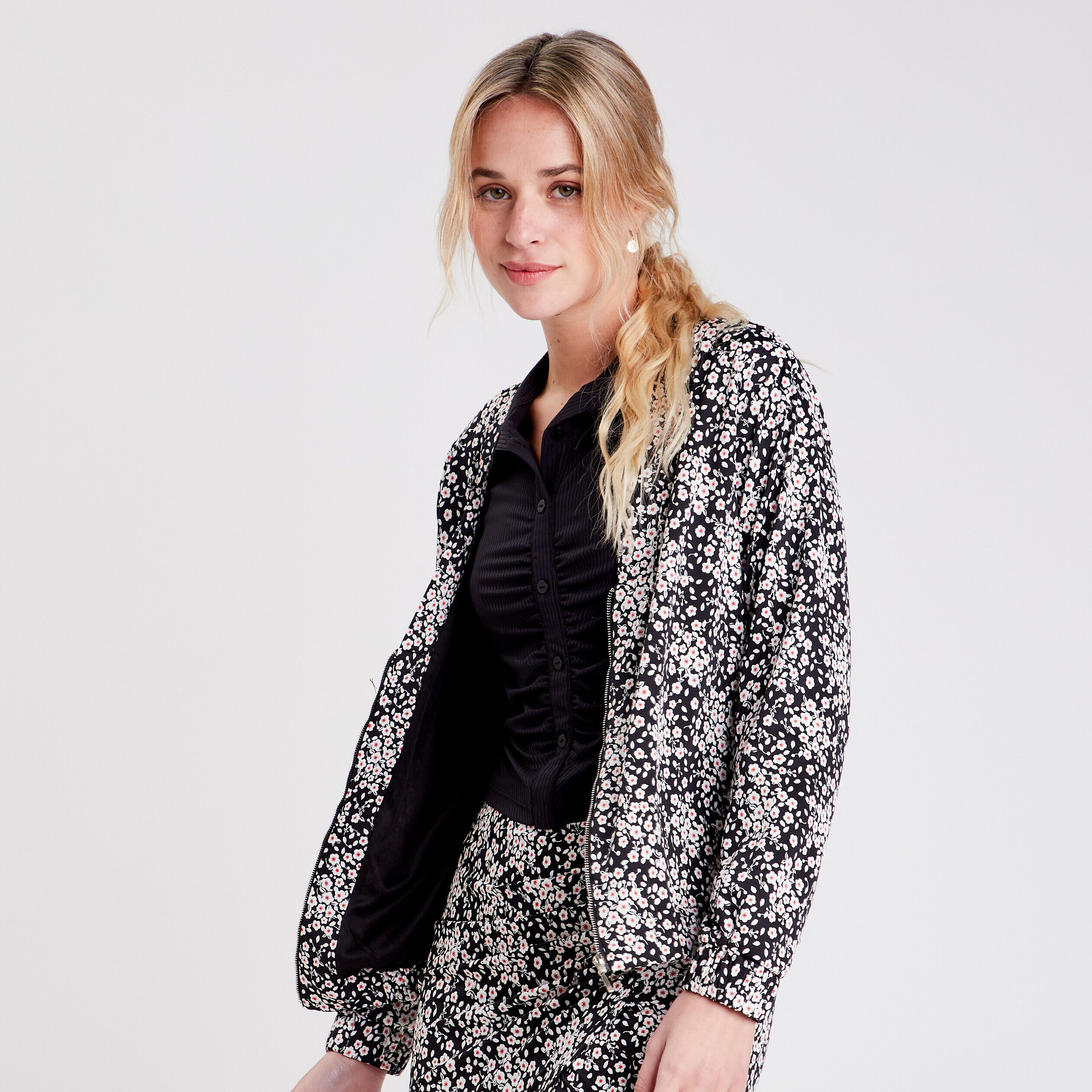 Veste teddy droite zippée noir femme | Cache Cache