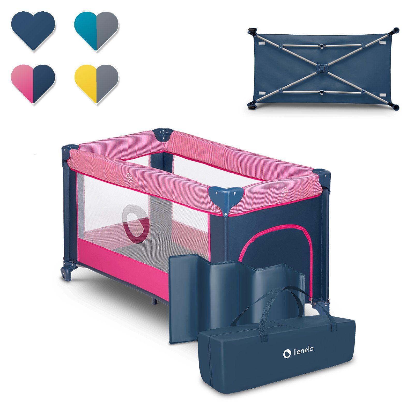 lionelo Baby-Reisebett Stefi, 120x60 cm Tragetasche Klappbaren Seiteneingang