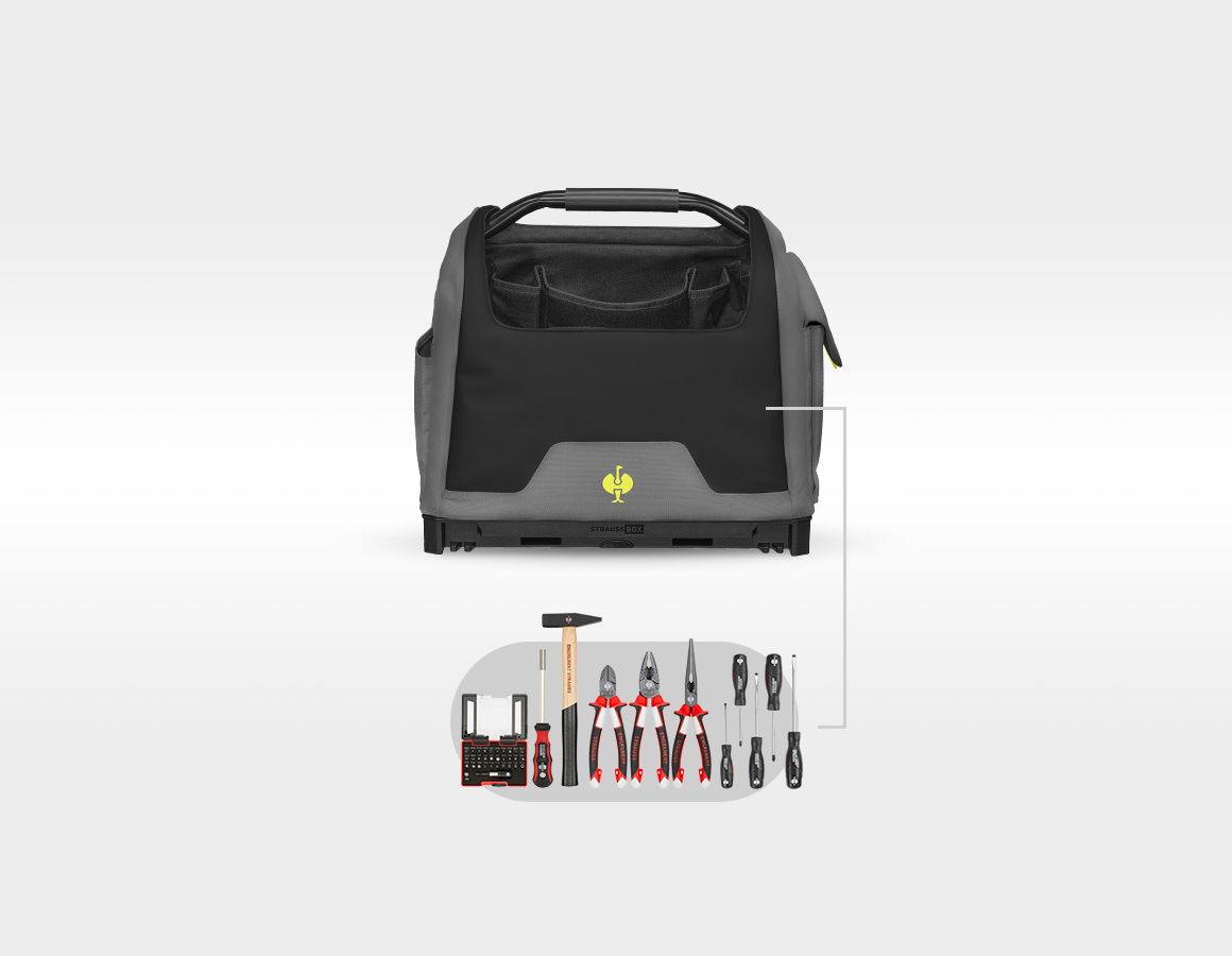 Werkzeug-Set + STRAUSSbox Werkzeugtasche offen