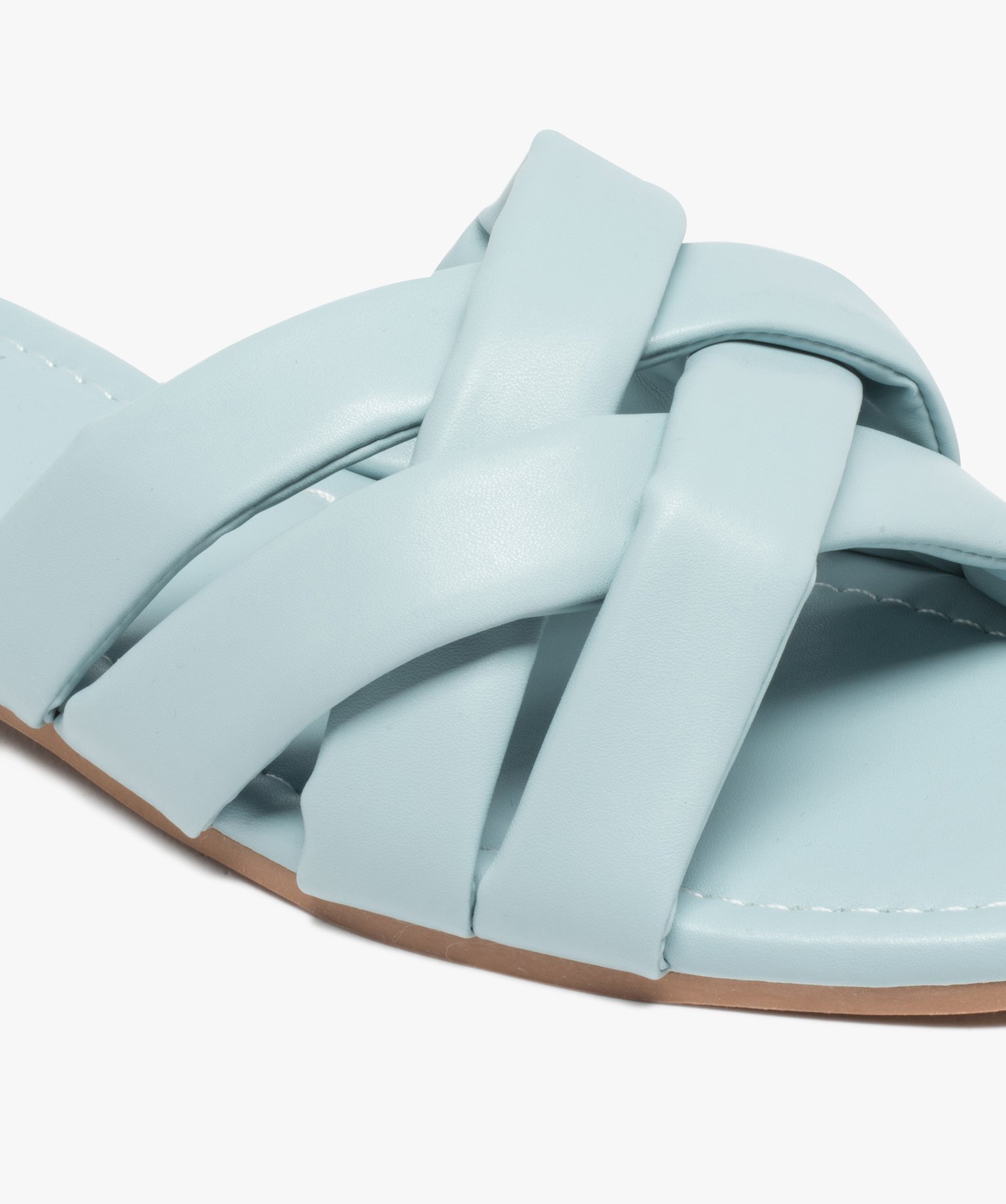 Mules femme à talon plat et brides matelassées entrecroisées bleu | GEMO