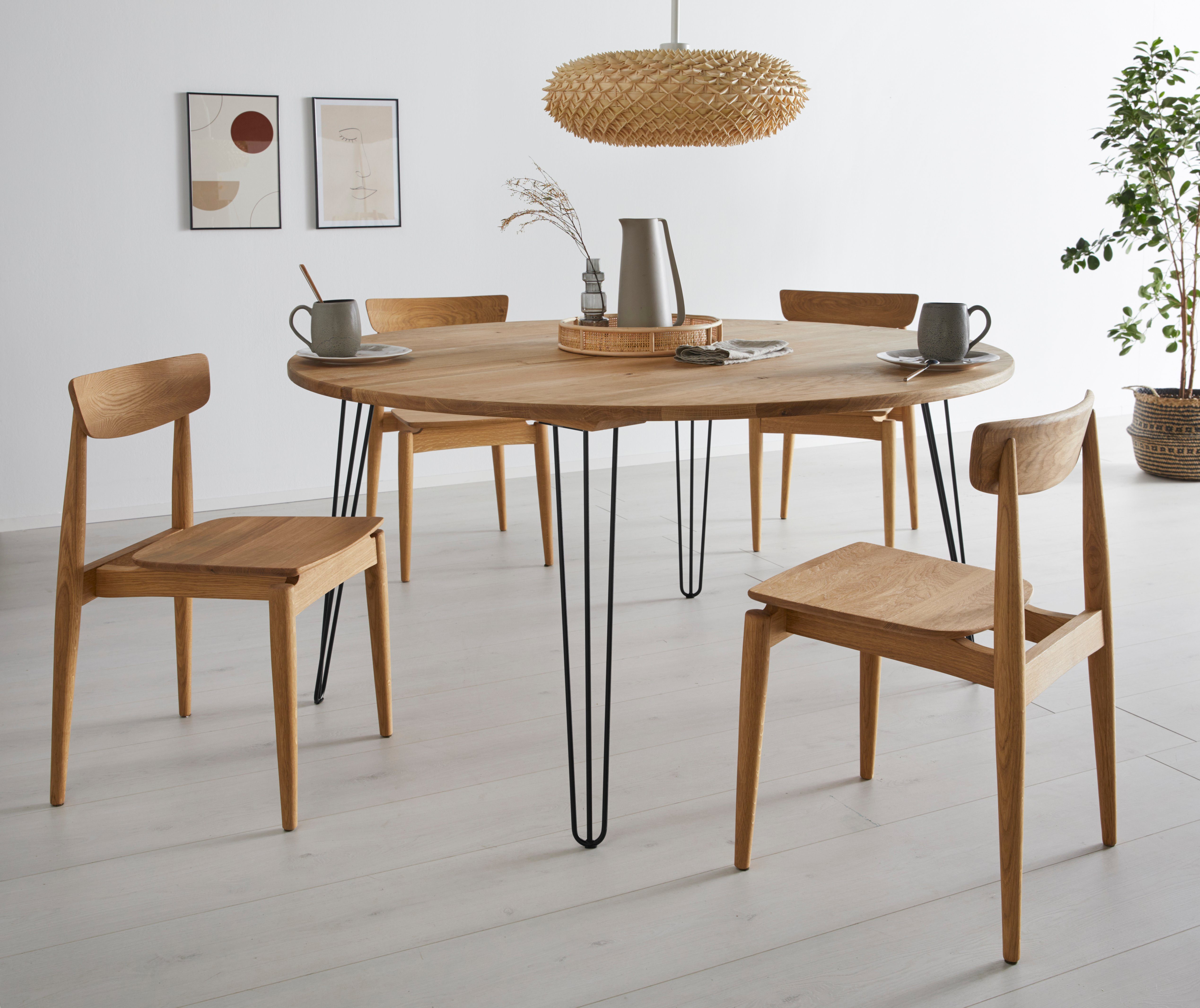 OTTO products 4-Fußstuhl Veikko (Set, 2 St), vegan, mit pflanzlichem Bio Öl behandelt, Massivholz Eiche, stapelbar