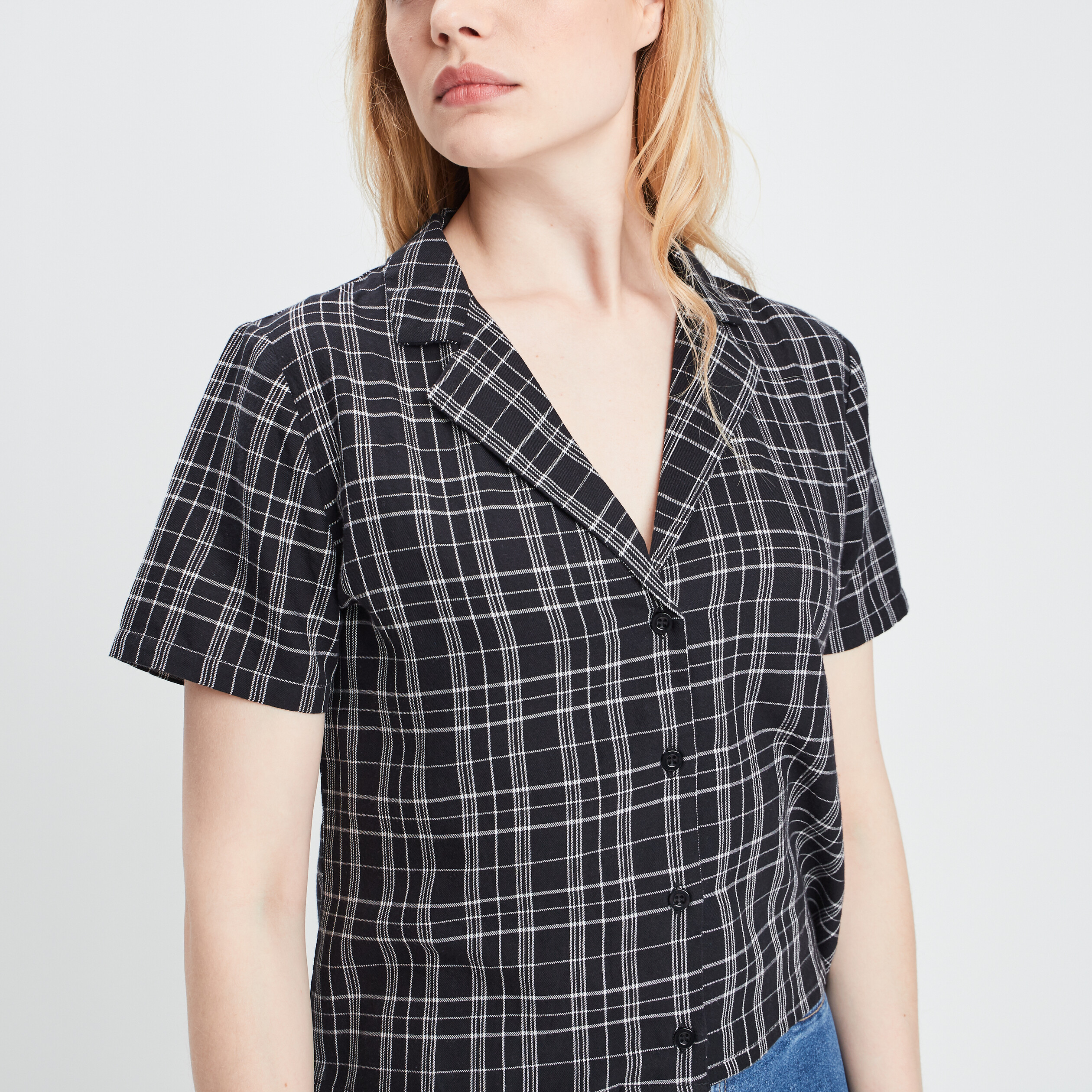 Chemise cropped coton noir femme | La Halle